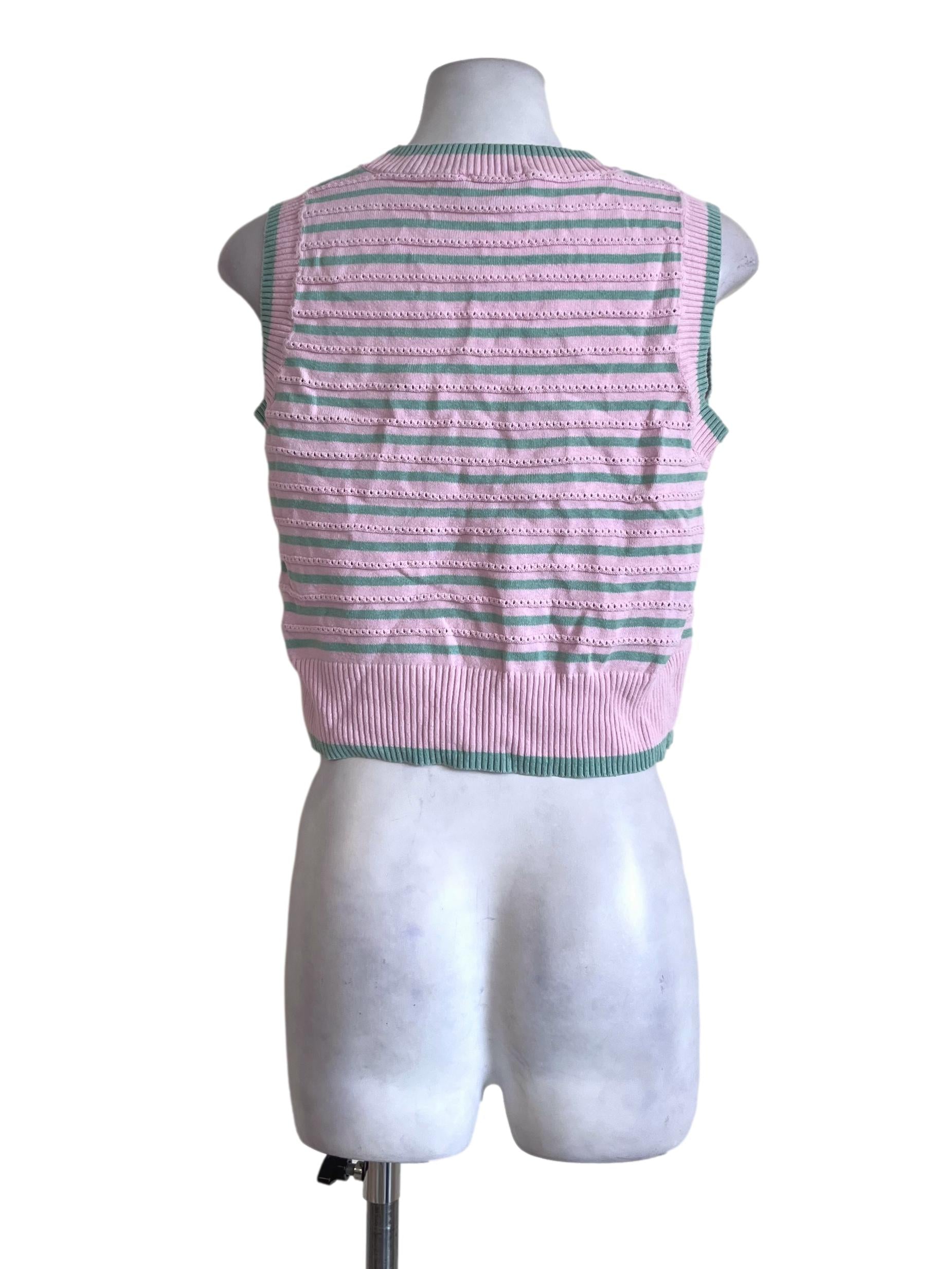 Pink And Green Stripes Tank Top