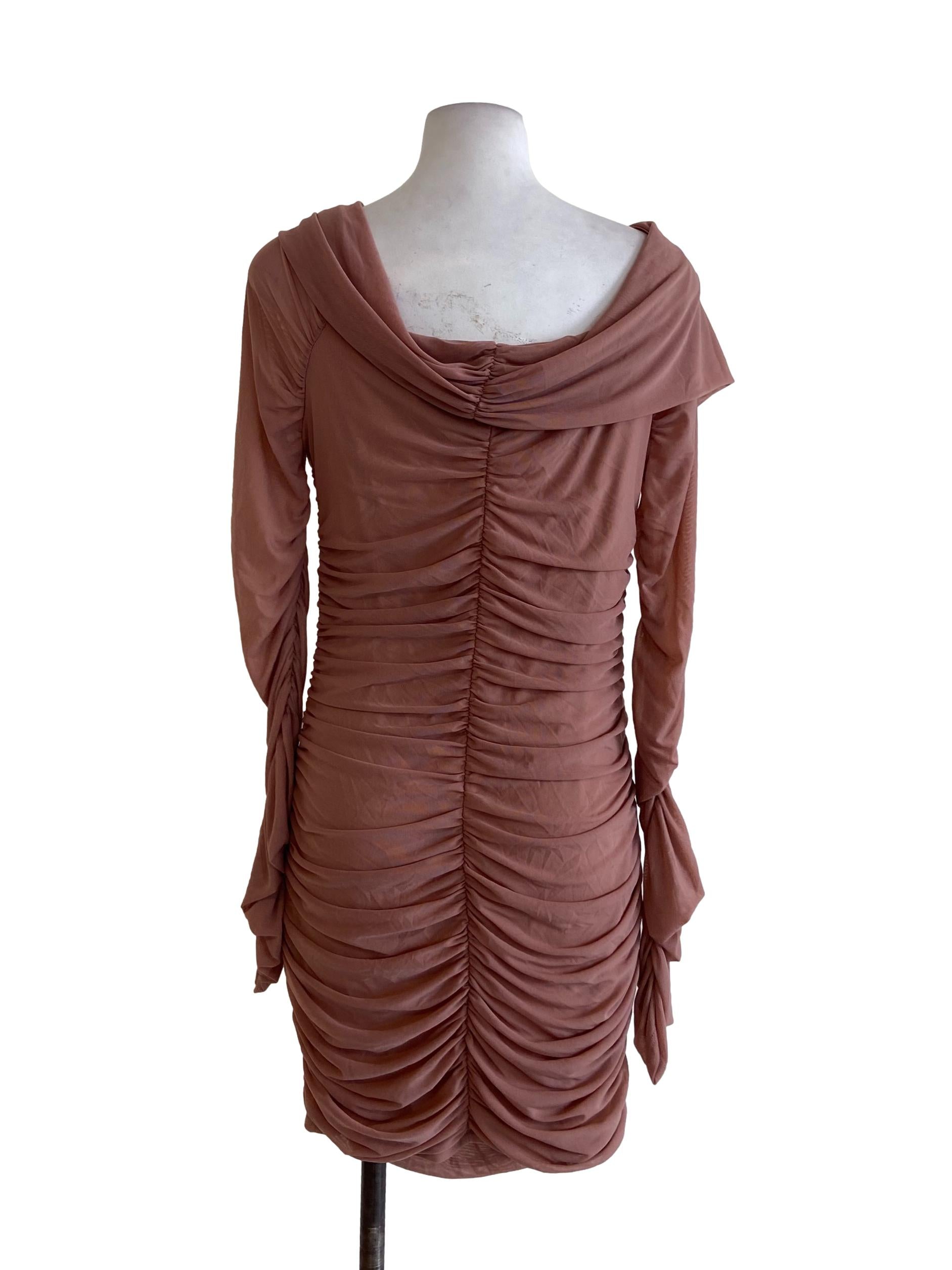 Salmon Pink Leg Of Mutton Sleeve Bodycon Dress