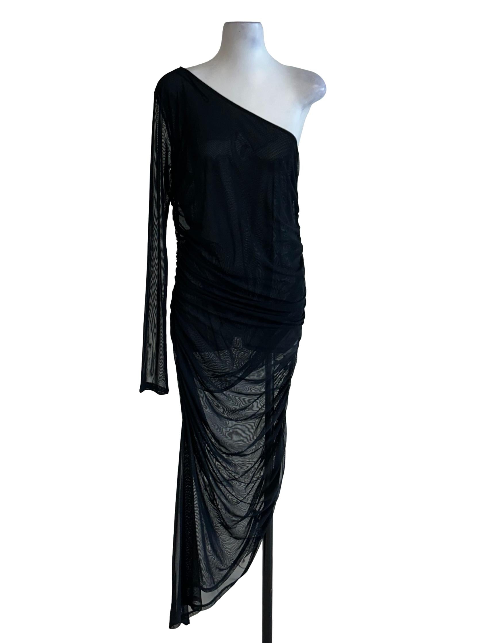 Black Mesh 1 Shoulder Dress