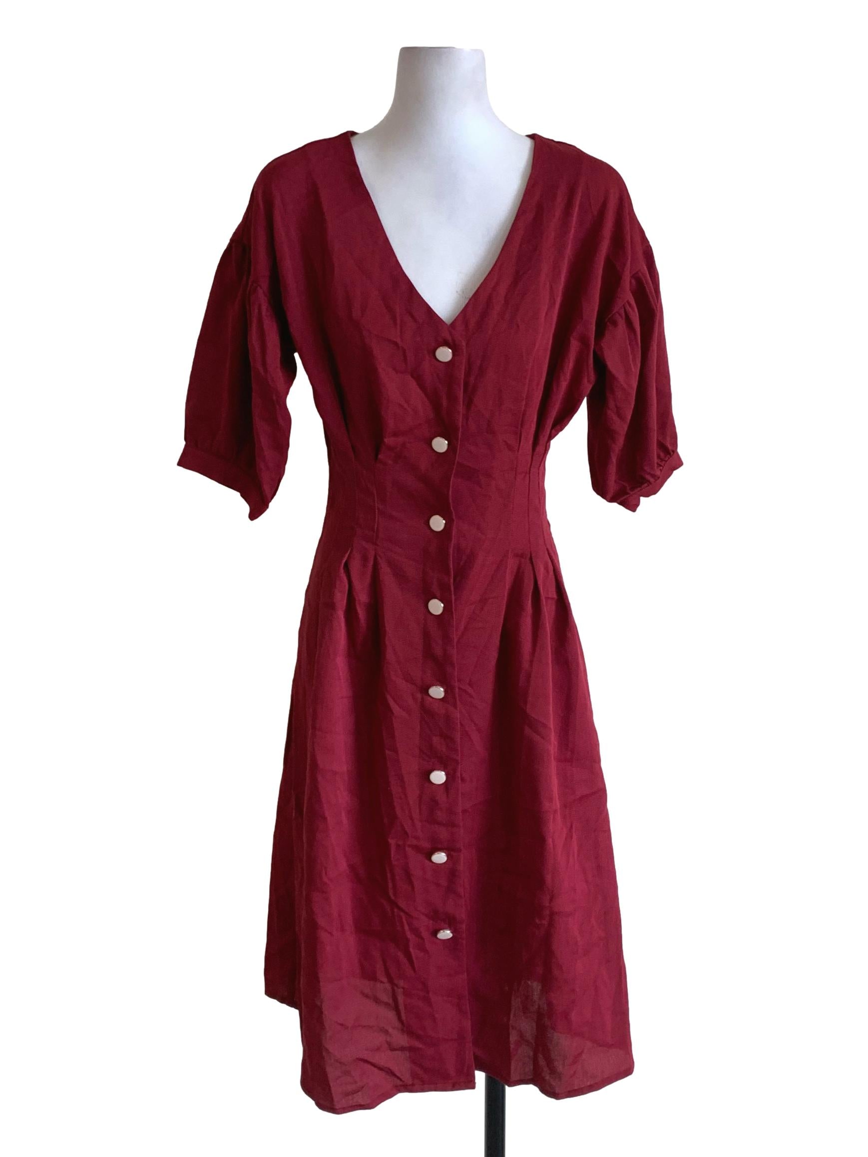 Magenta V-Neckline Empire Dress