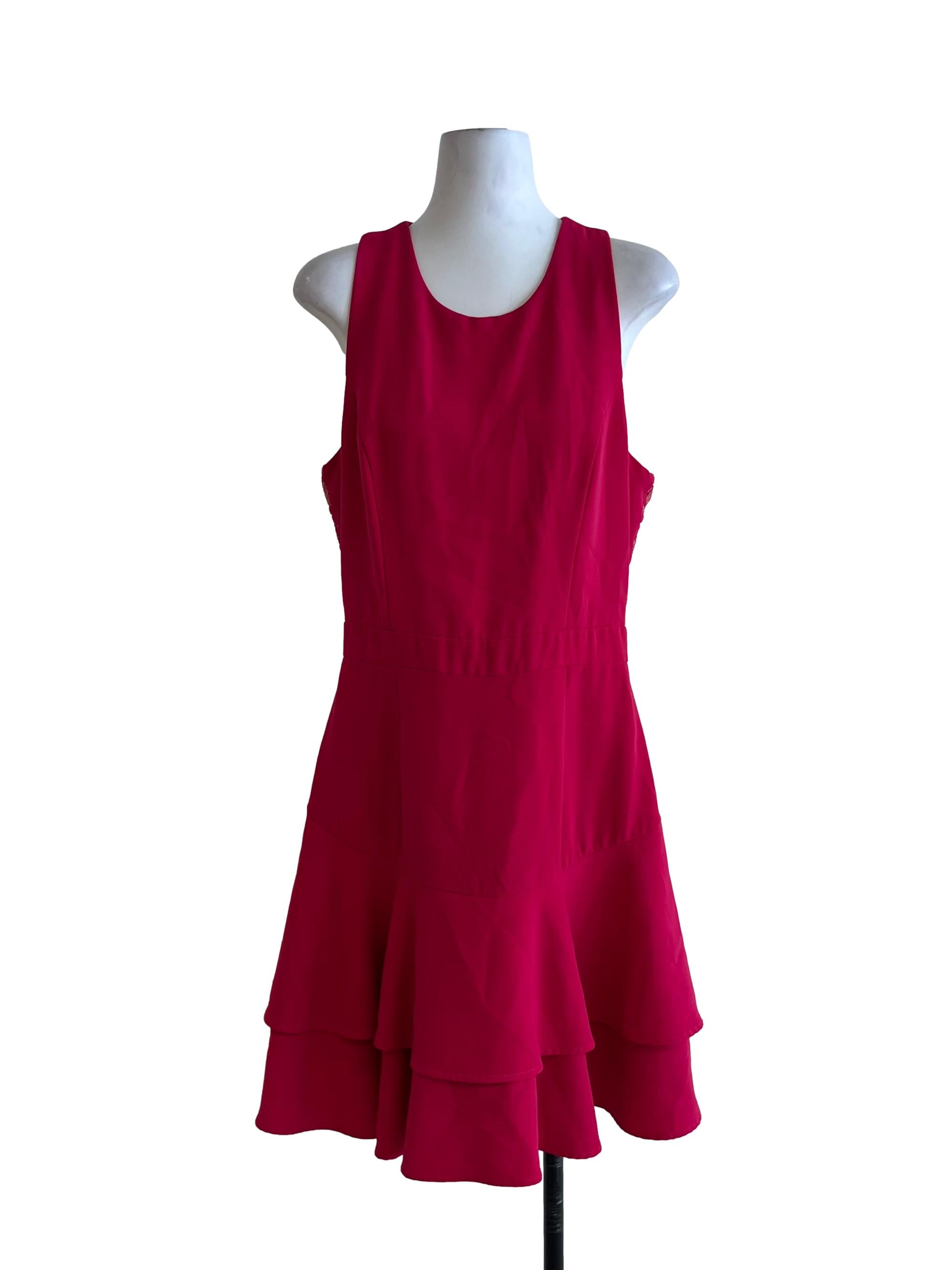 Magenta Pink Jewel Neckline A-Line Dress