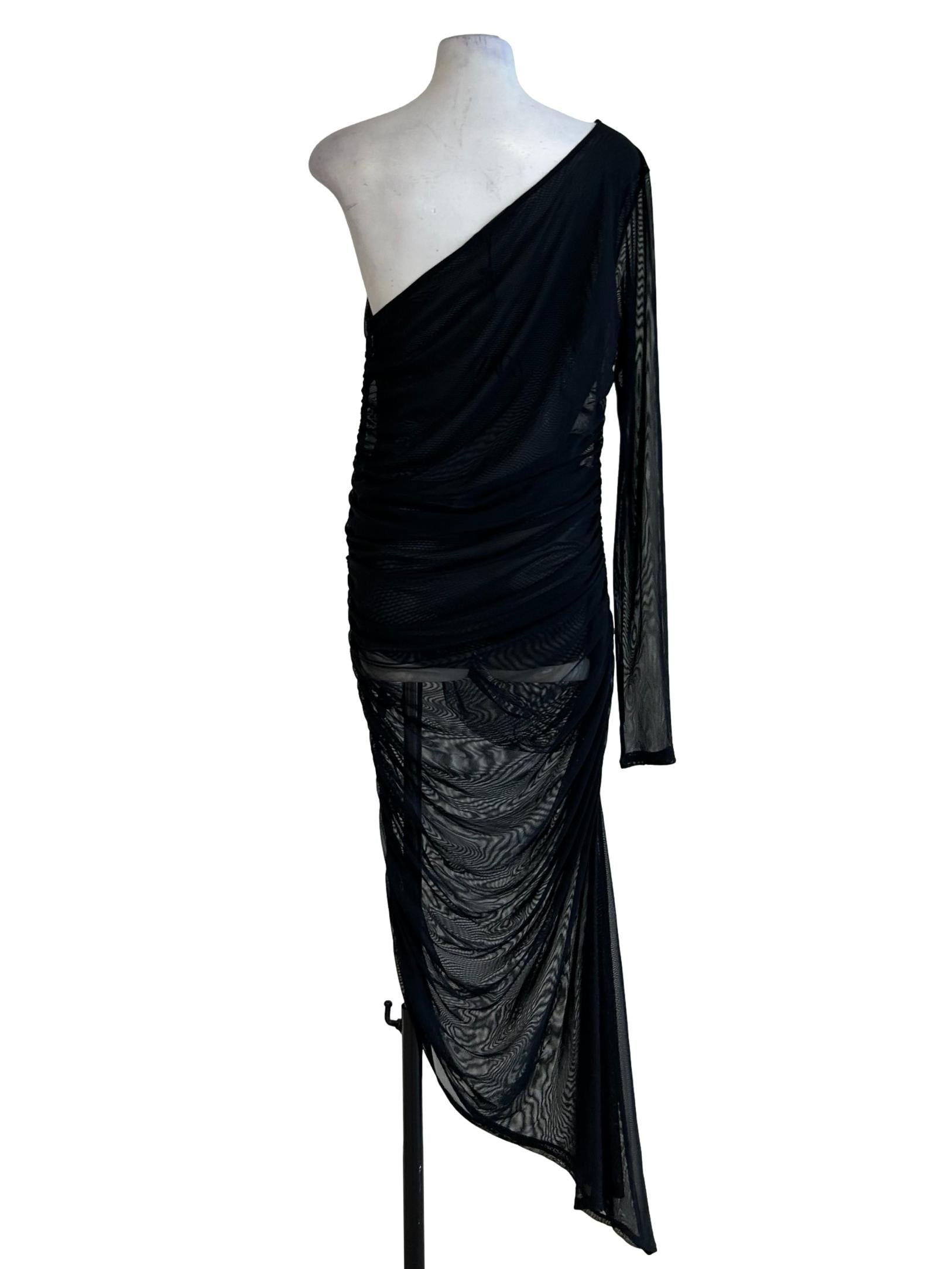Black Mesh 1 Shoulder Dress