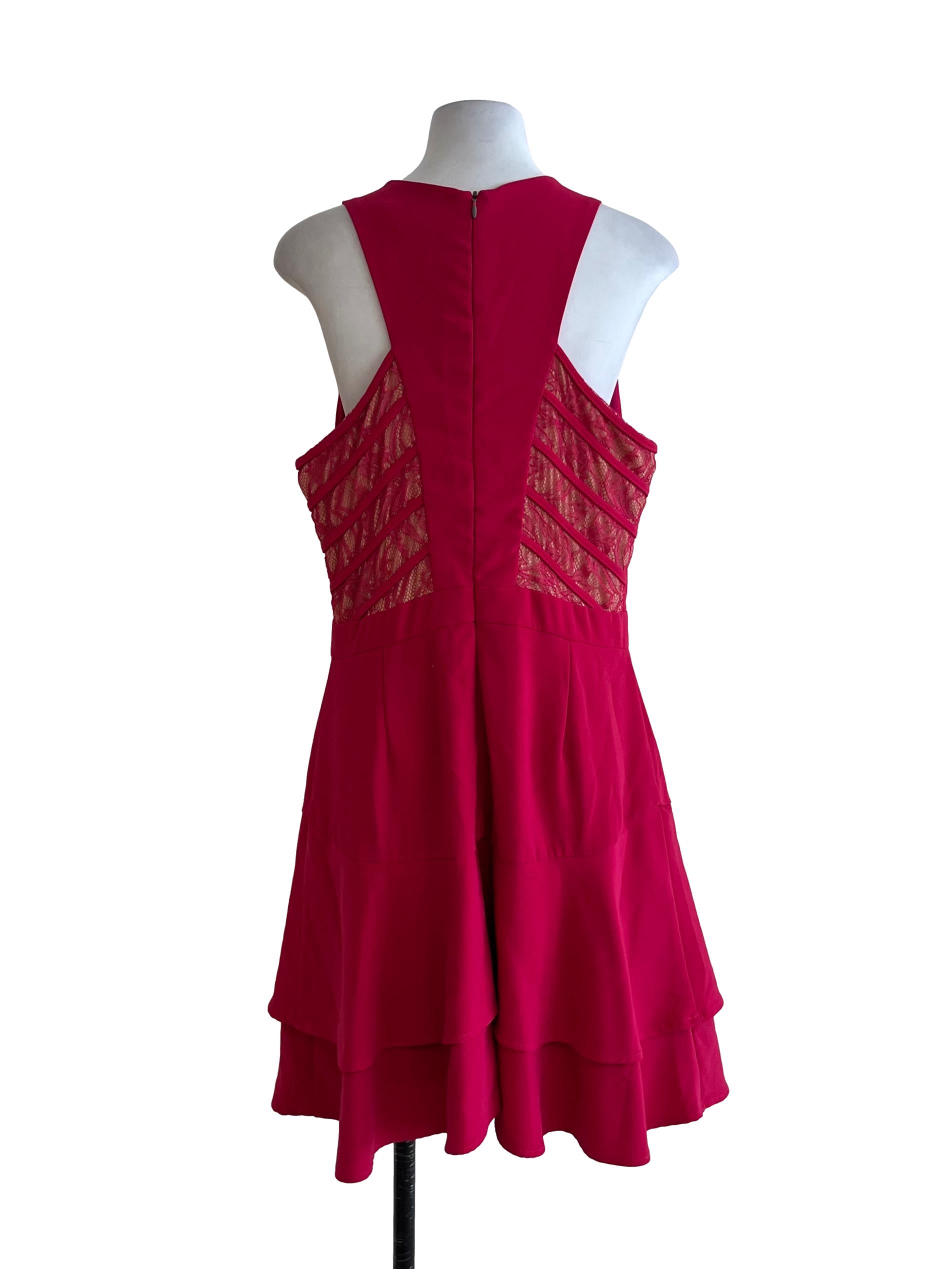 Magenta Pink Jewel Neckline A-Line Dress