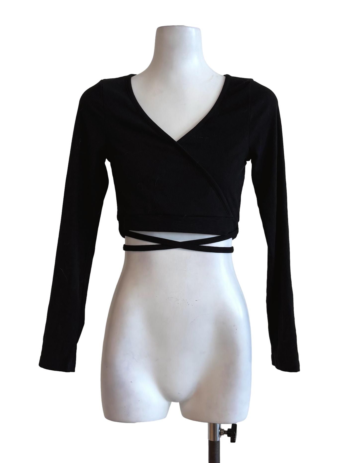 Jet Black Surplice Ribbed Top
