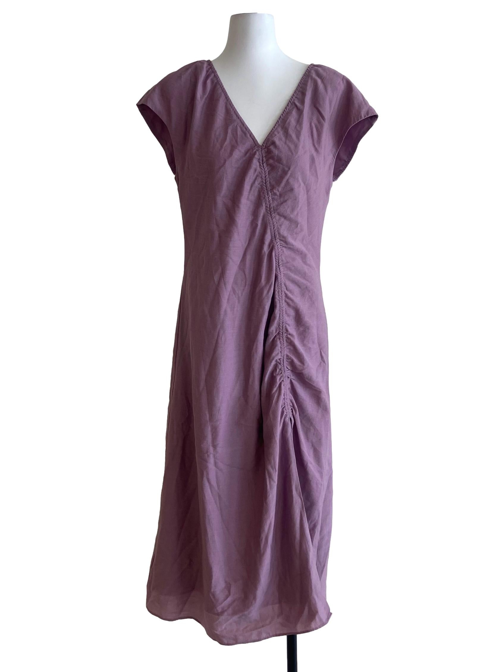 Purple V-Neck Ruched Midi Dress OSN