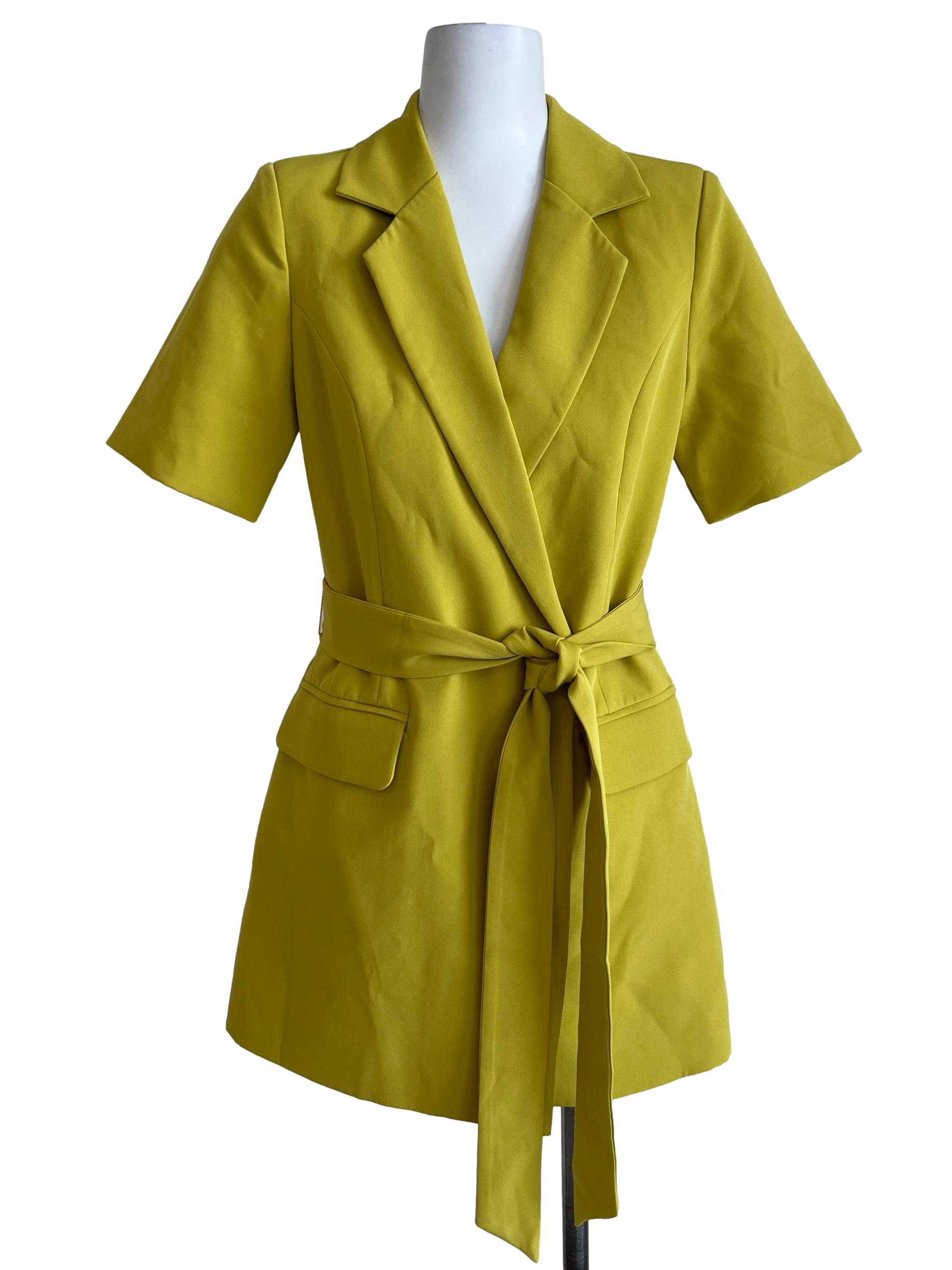 Chartreuse Green Belted Blazer Romper