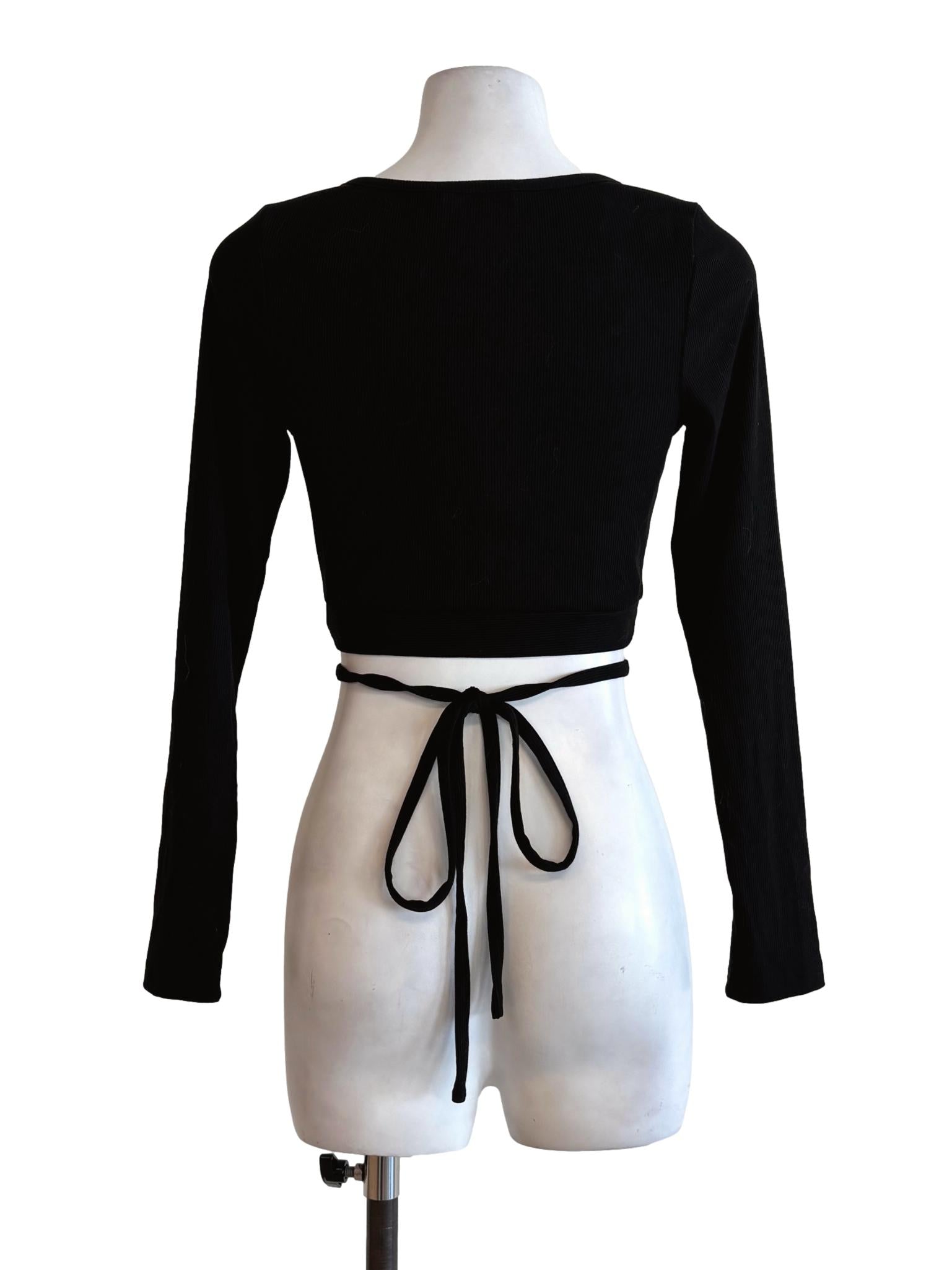 Jet Black Surplice Ribbed Top