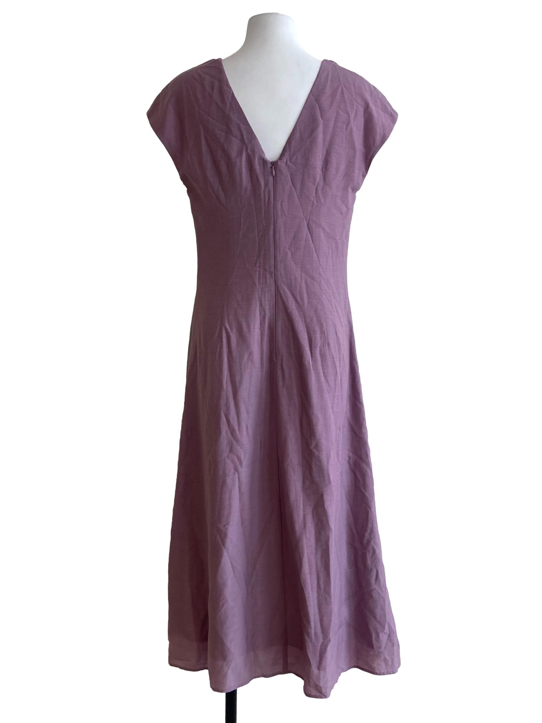 Purple V-Neck Ruched Midi Dress OSN