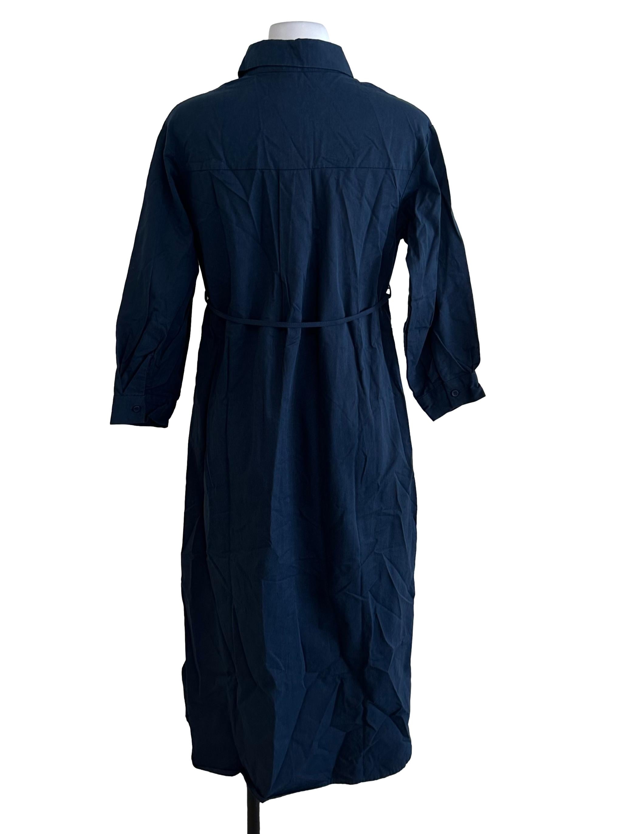 Navy Blue Plain Collar Dress