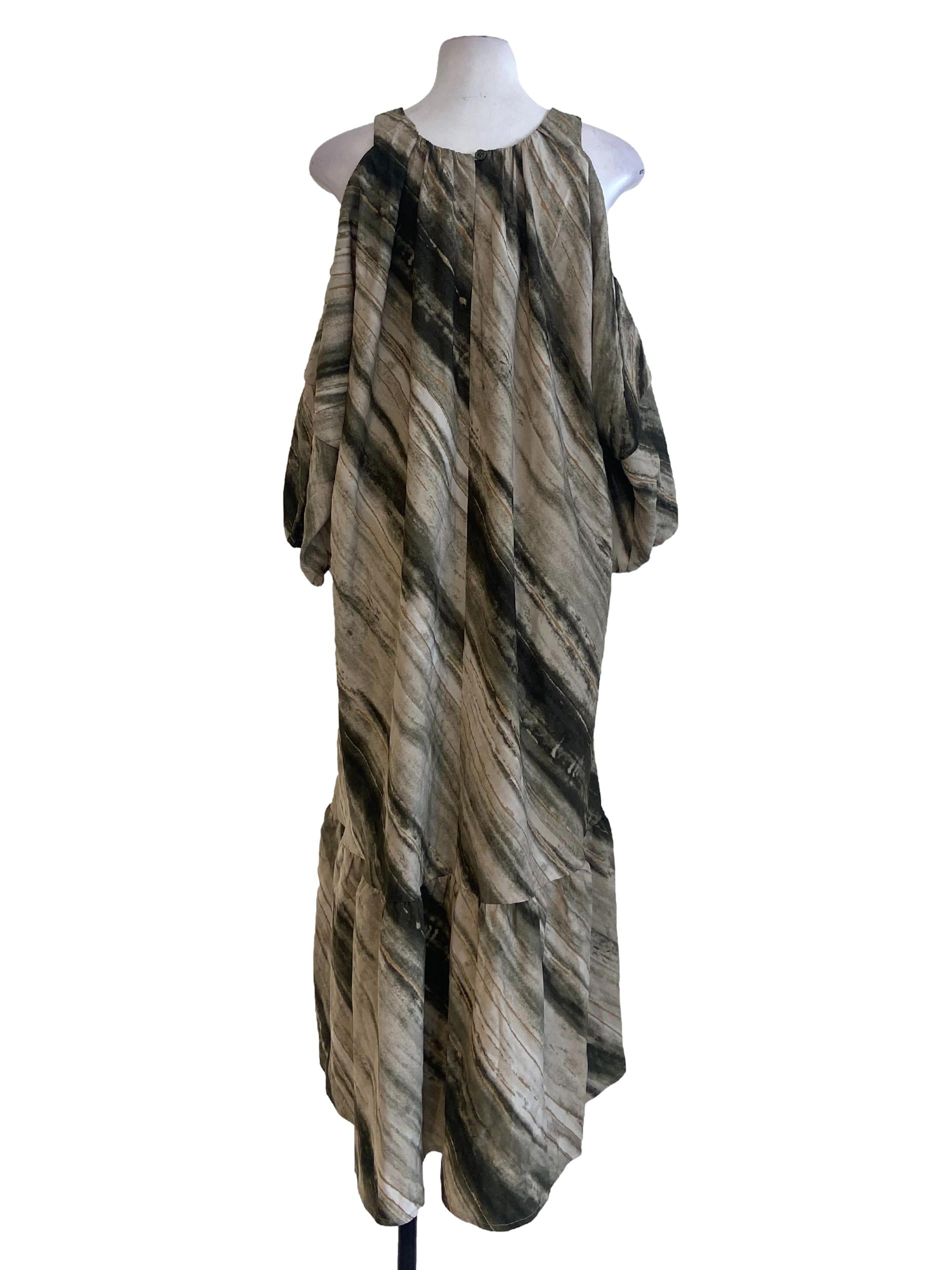 Green Marble Drop Shoulder Drop Waist Dress