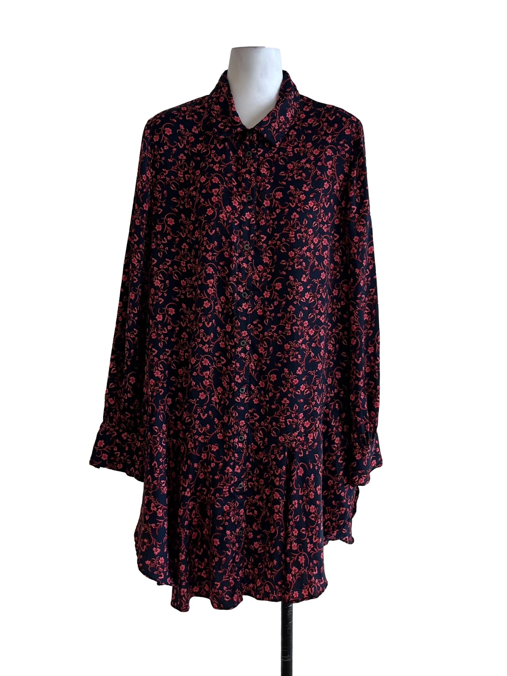 Navy Blue Floral Empire Dress
