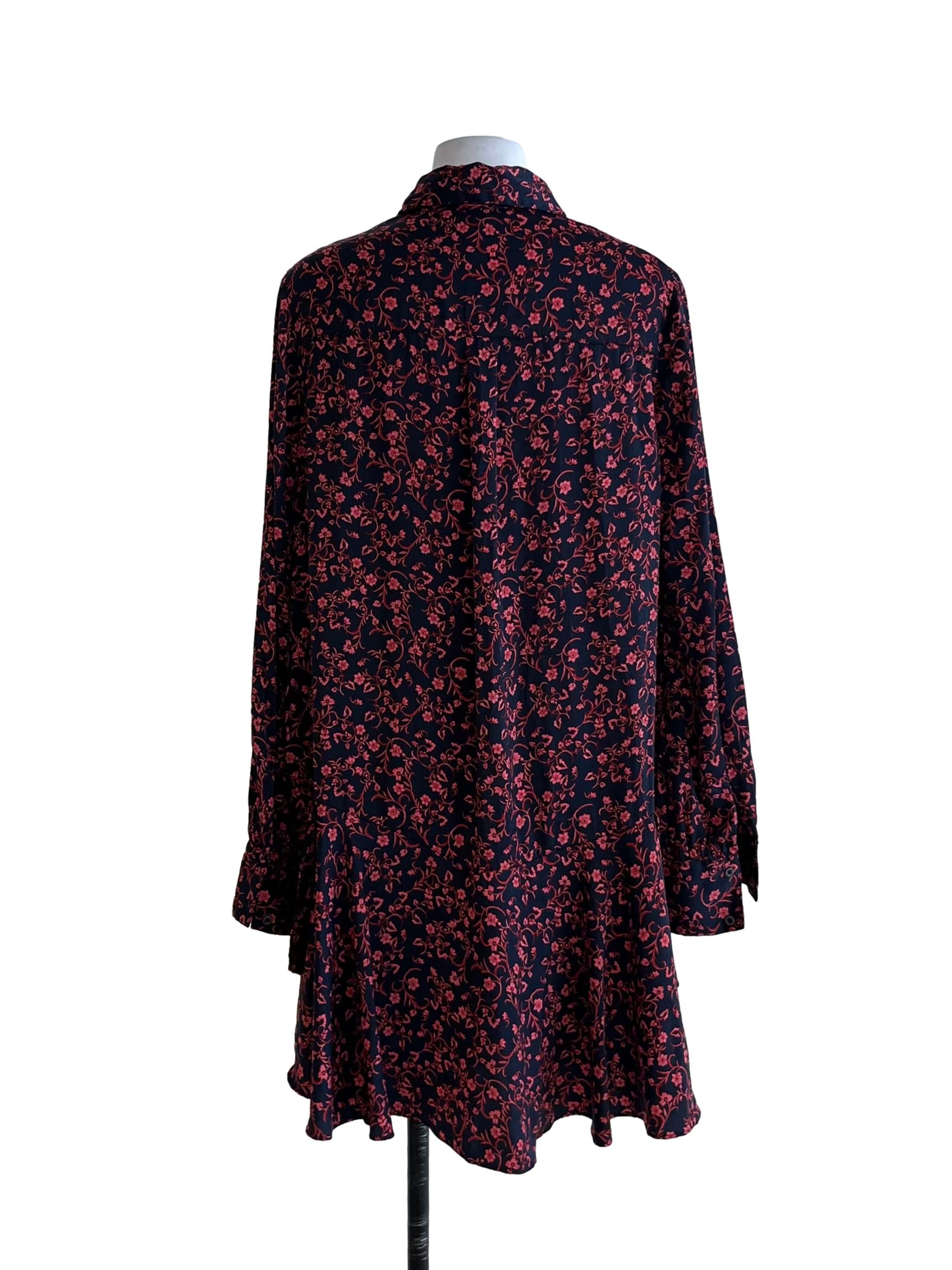 Navy Blue Floral Empire Dress