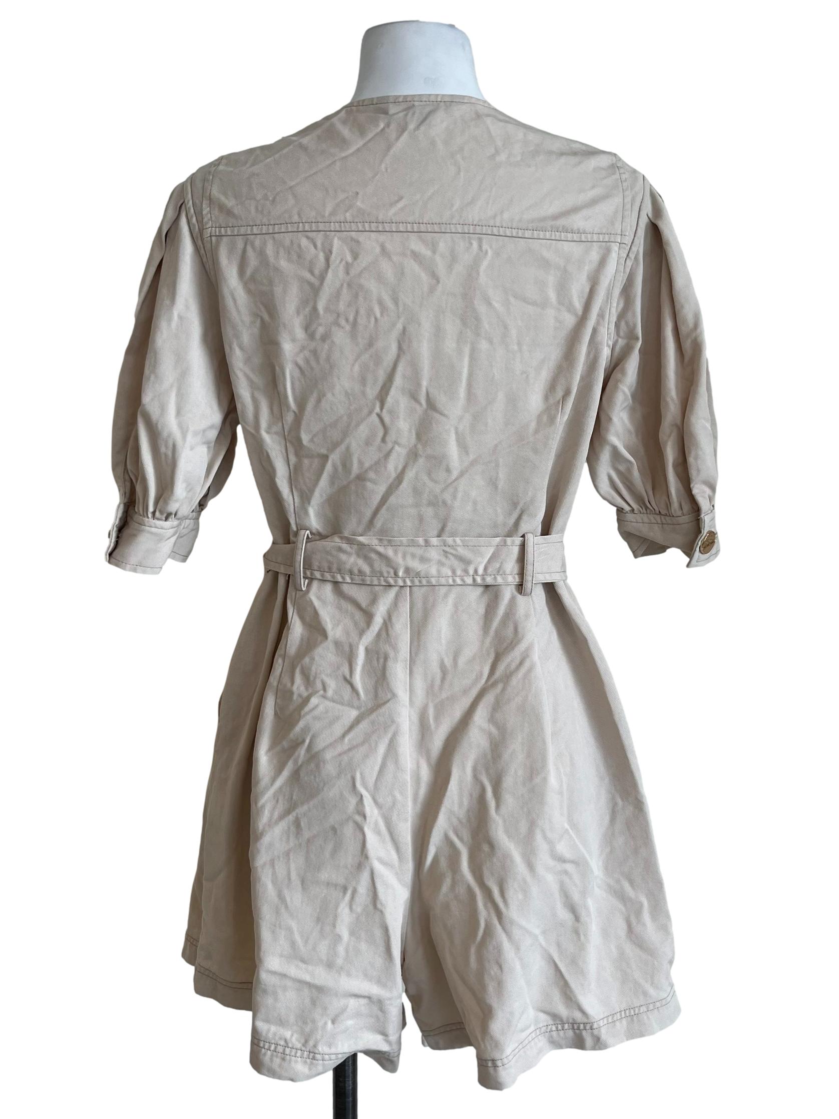 Linen Beige Puff Sleeve Romper