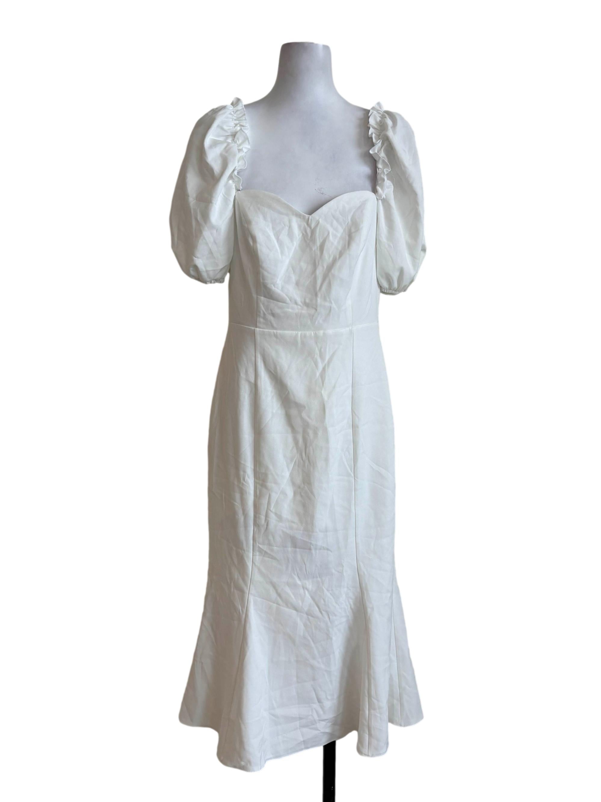 White Puffed Sleeves Mermaid Dress