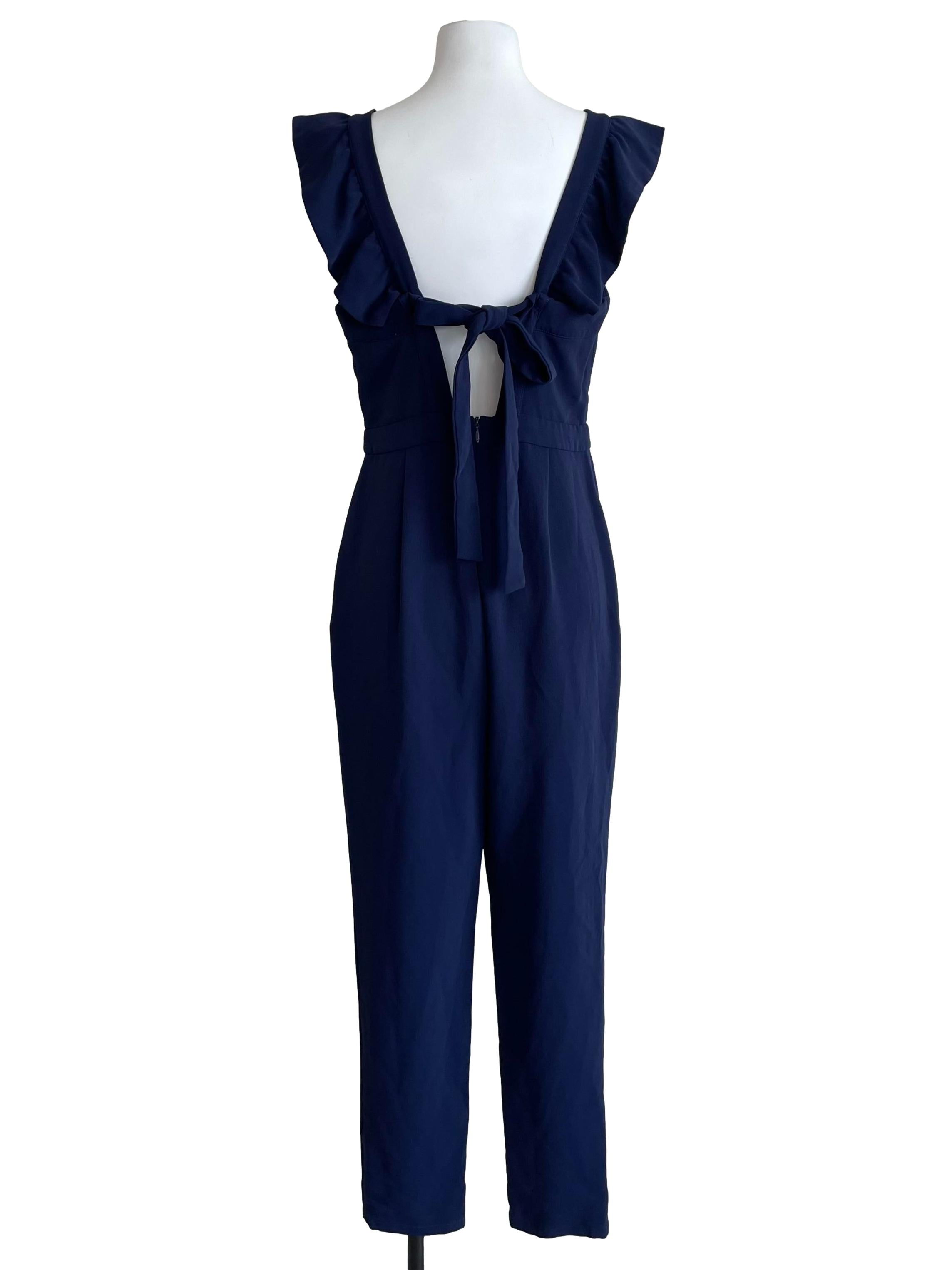 Navy Ruffle Straps Apron Jumpsuit