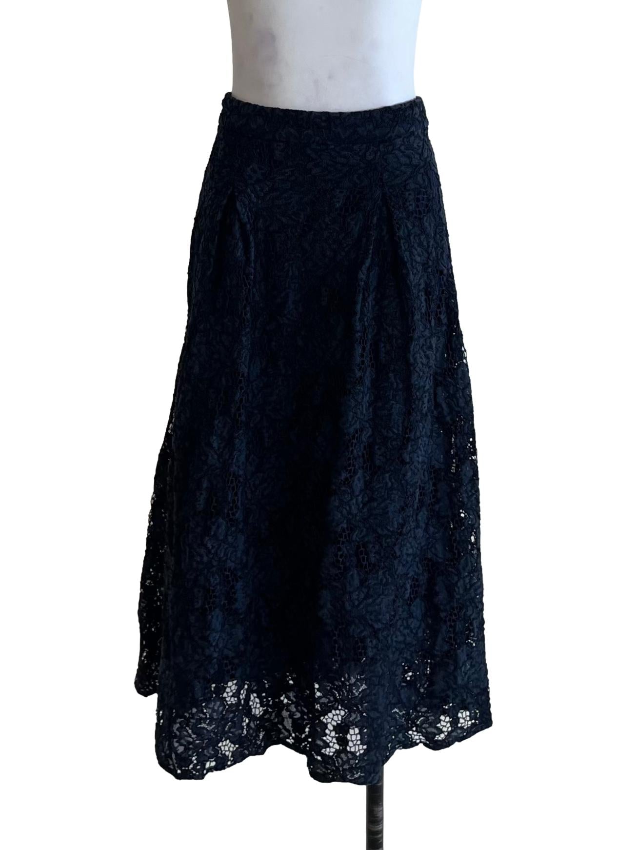 Navy Blue Lace A-Line Skirt