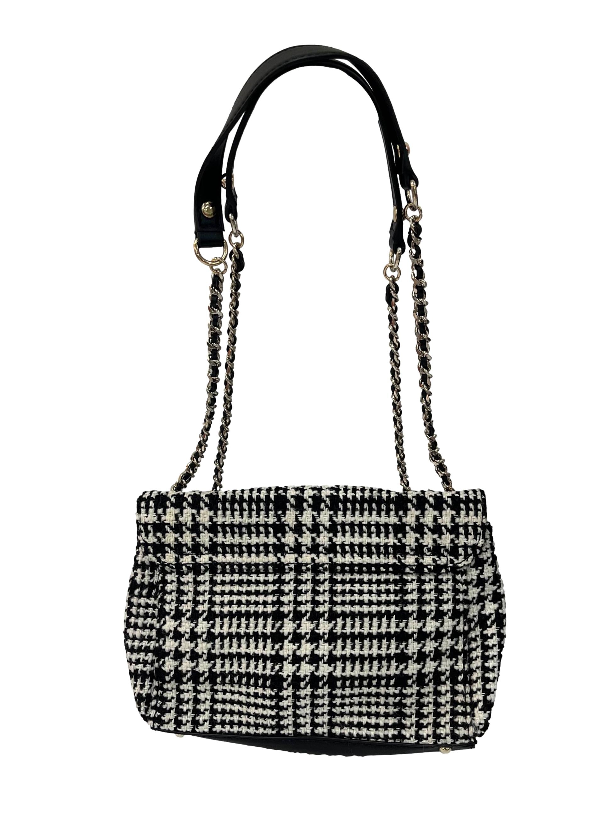 Black And White Tweed Shoulder Bag