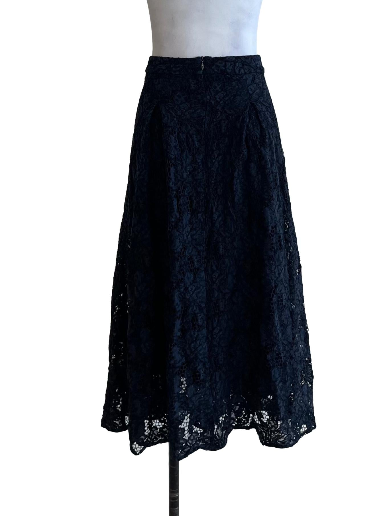 Navy Blue Lace A-Line Skirt