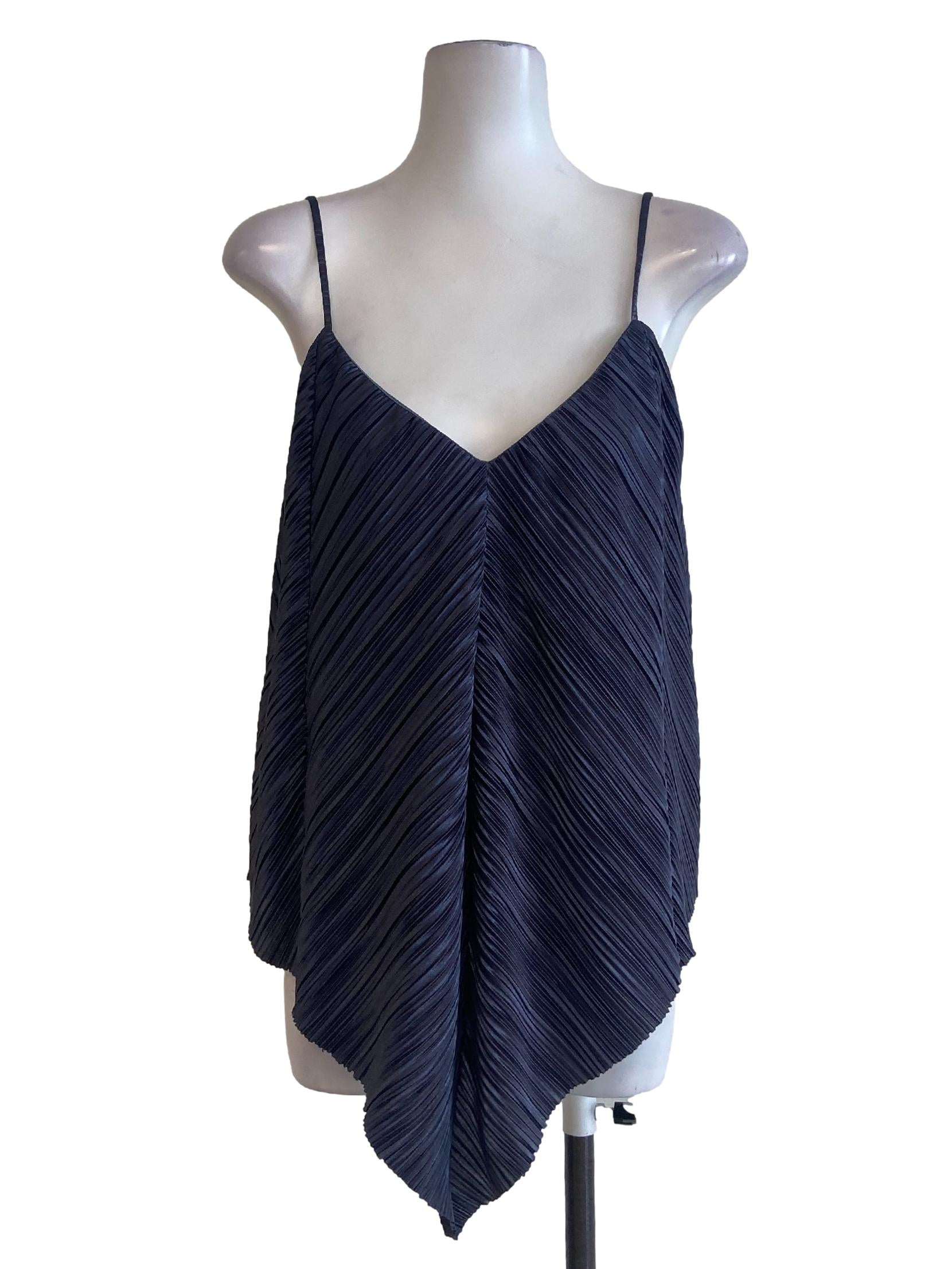 Lead Shiny Grey Sleeveless Asymmetry Blouse