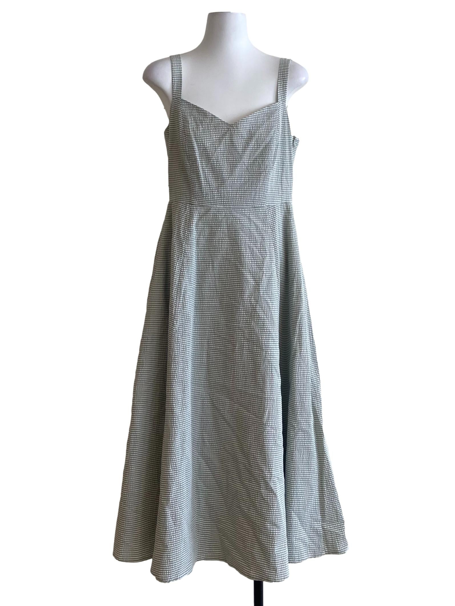 White Grey Stripe Apron Dress OSN
