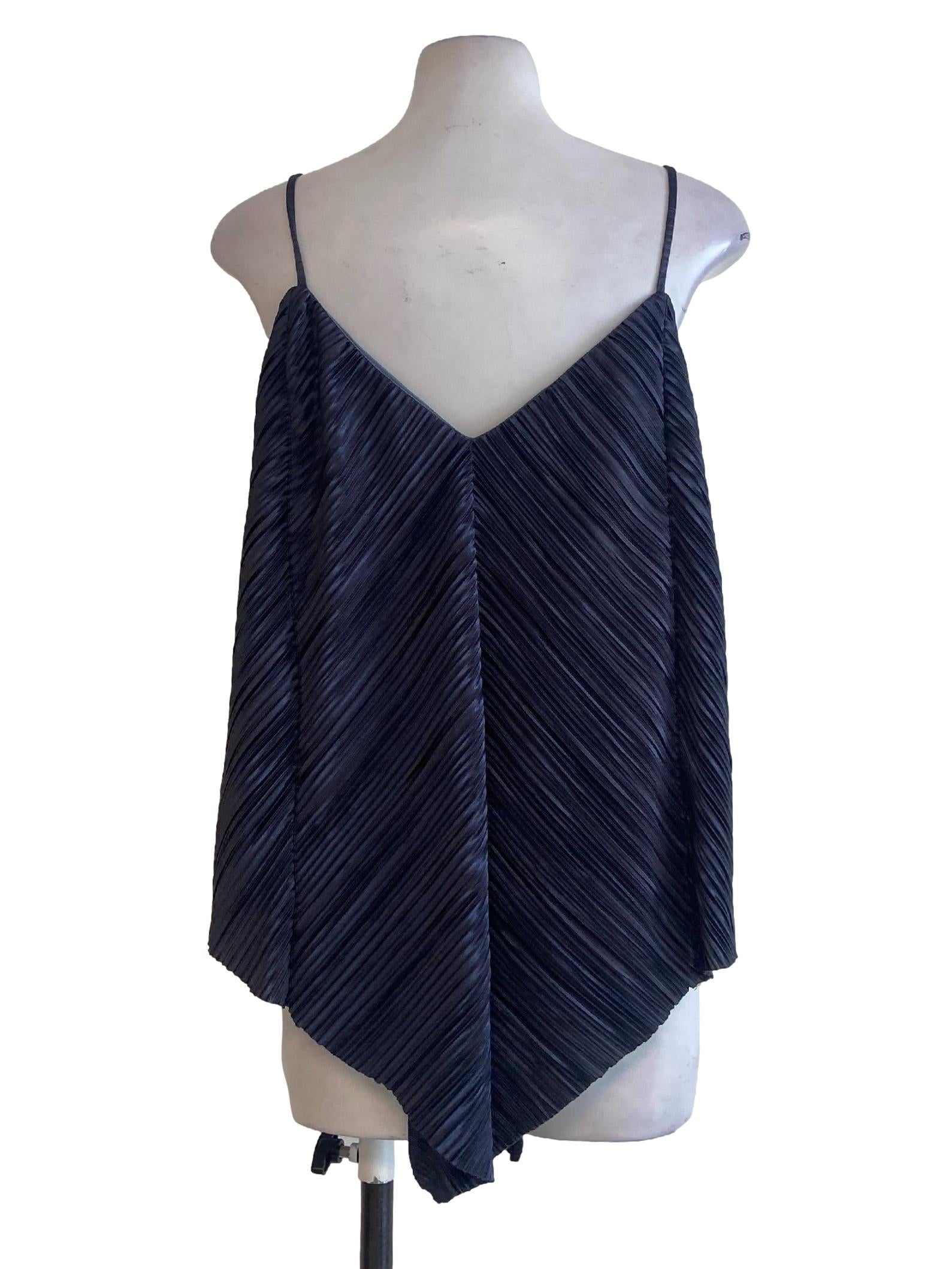 Lead Shiny Grey Sleeveless Asymmetry Blouse