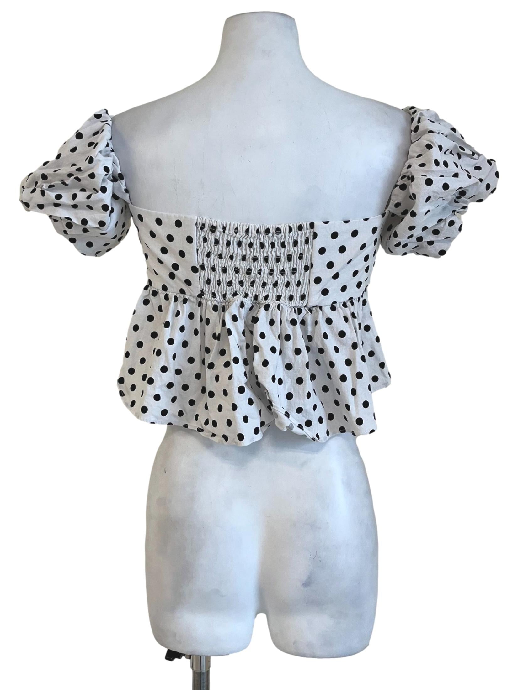 Cotton White Polkadot Puff Sleeve Top