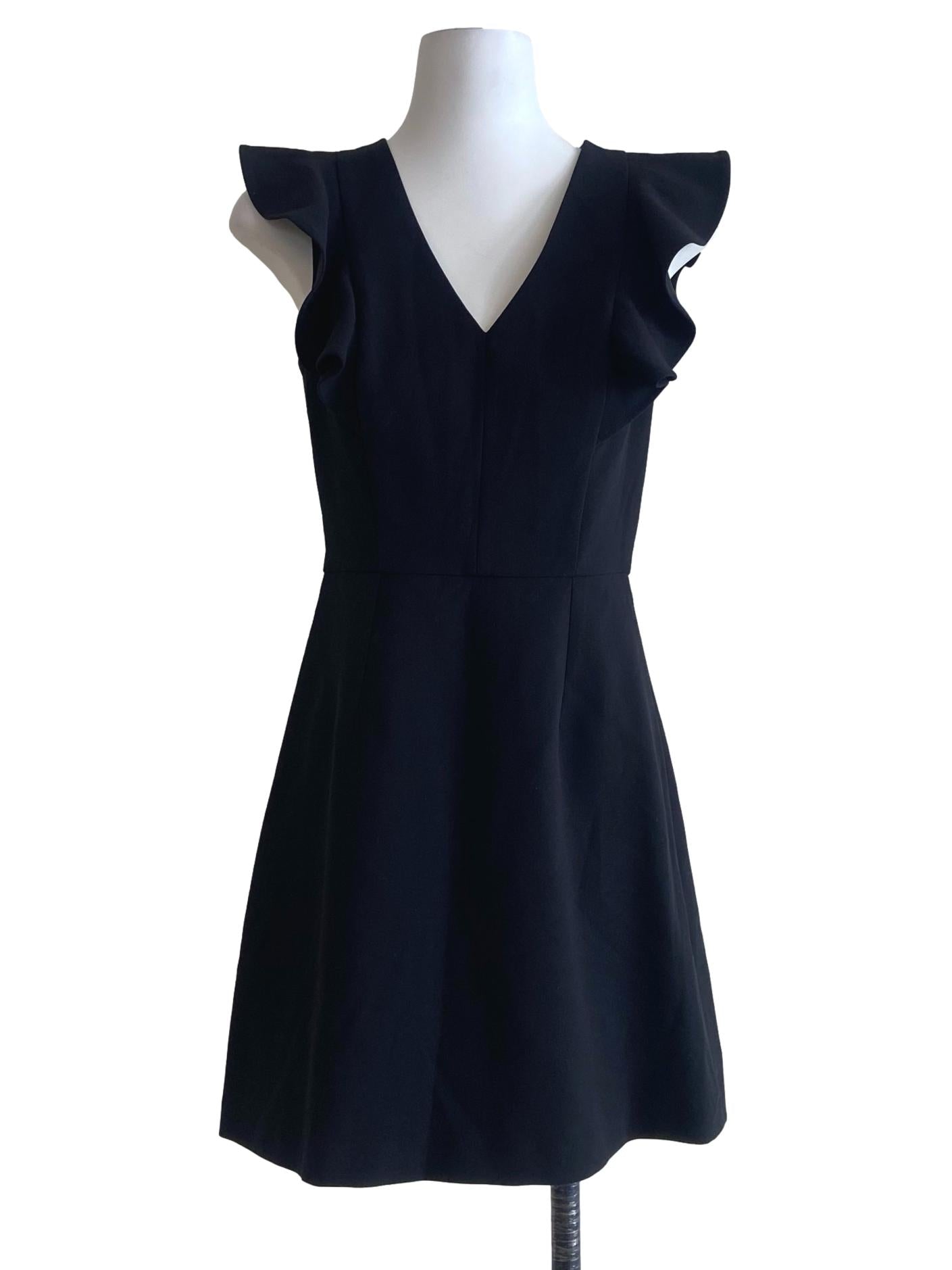 Black V-Neck Ruffled Shift Dress