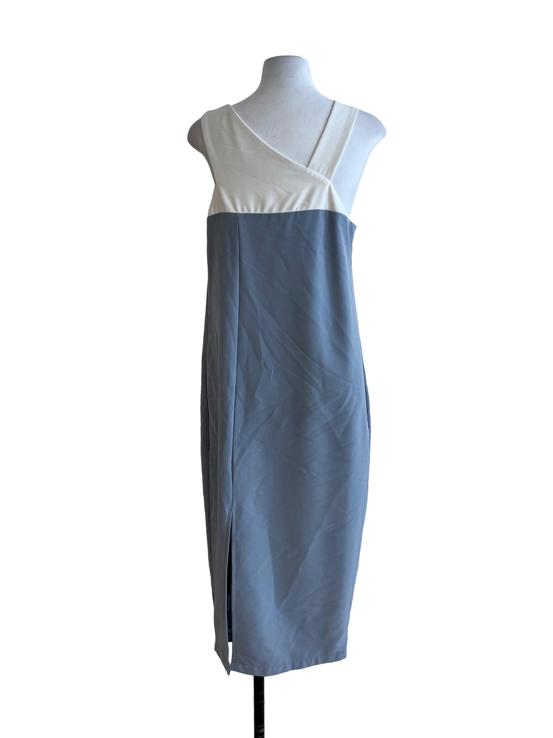 Stone Blue Asymmetrical Neckline Shift Dress