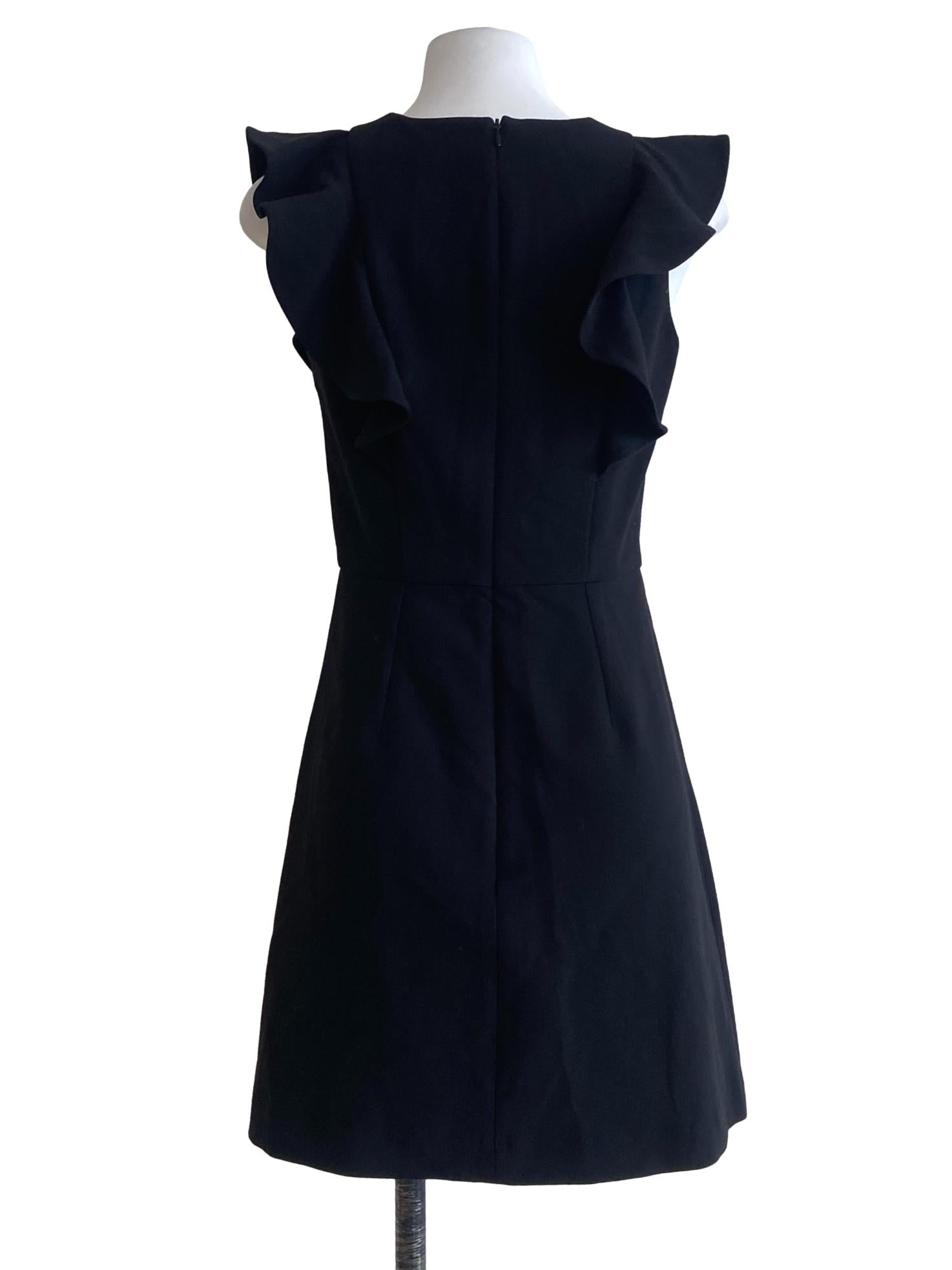 Black V-Neck Ruffled Shift Dress