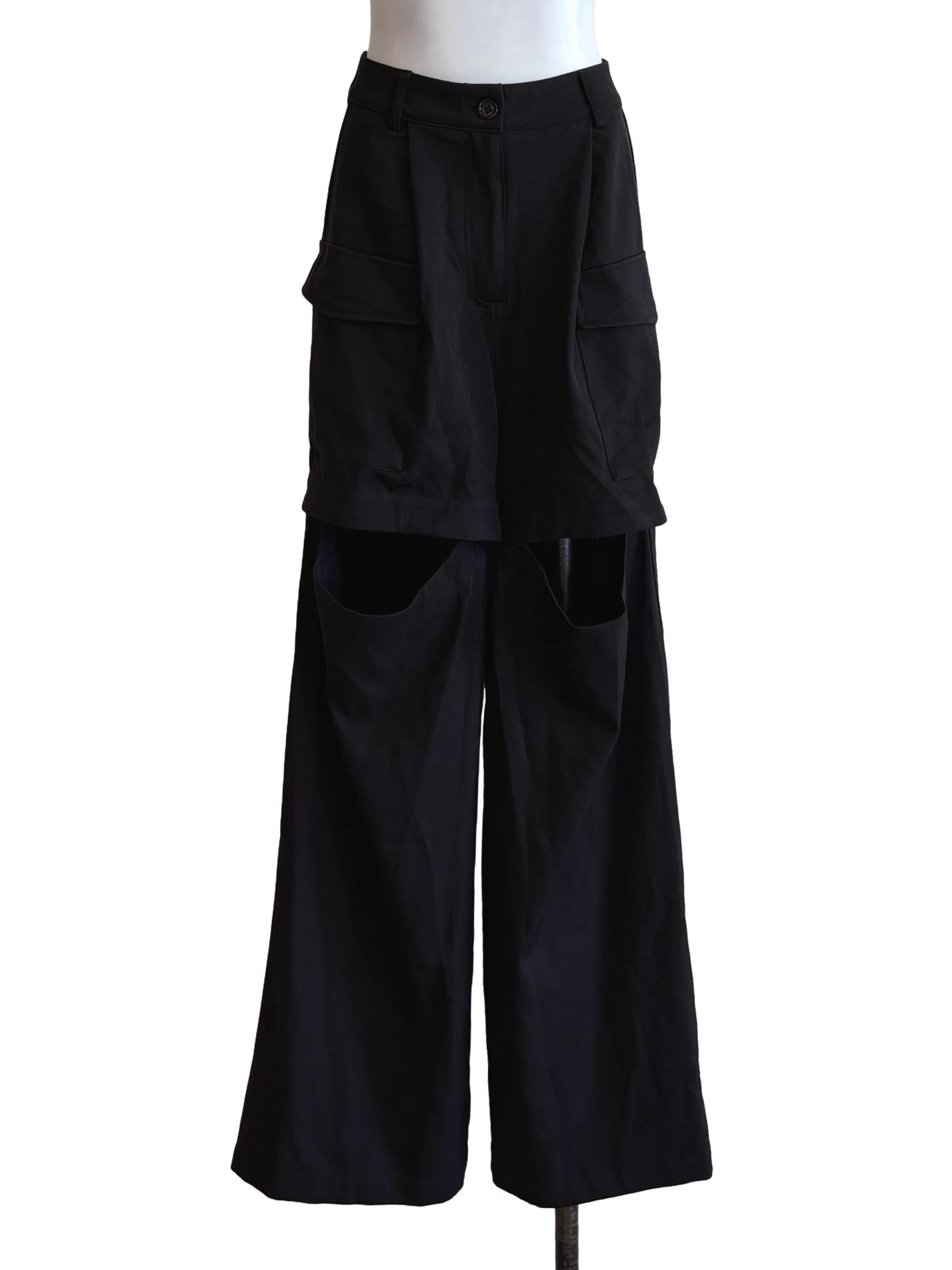 Black Cargo Knee Cut Out Pants YHF