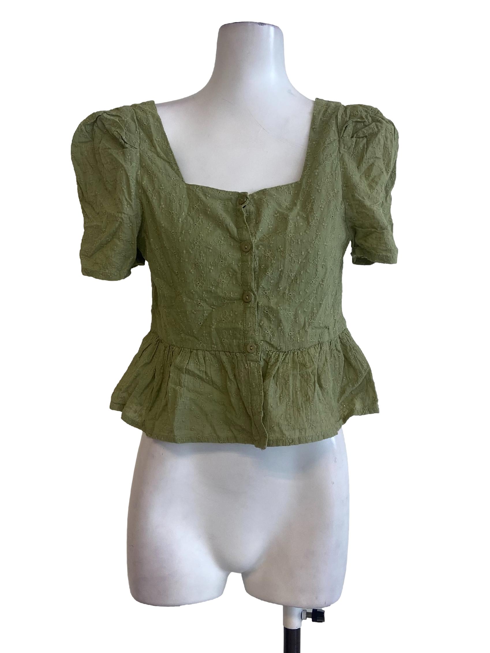 Lime Green Floral Square Neck Blouse