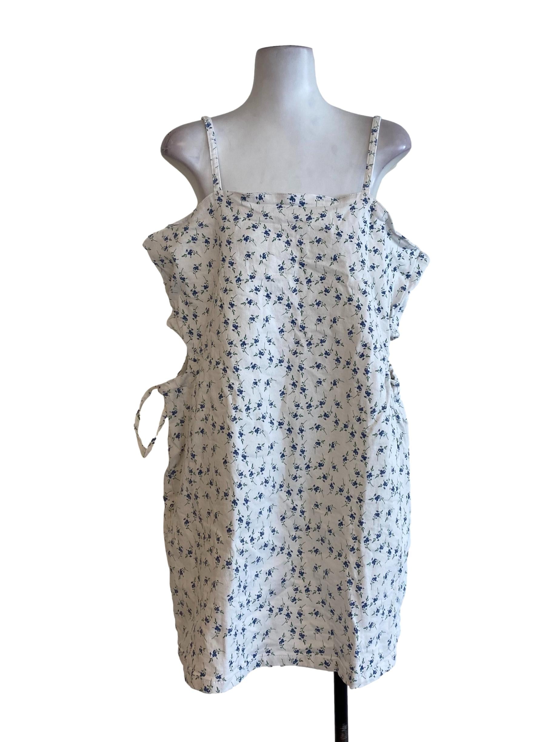 White Floral Denim Dress