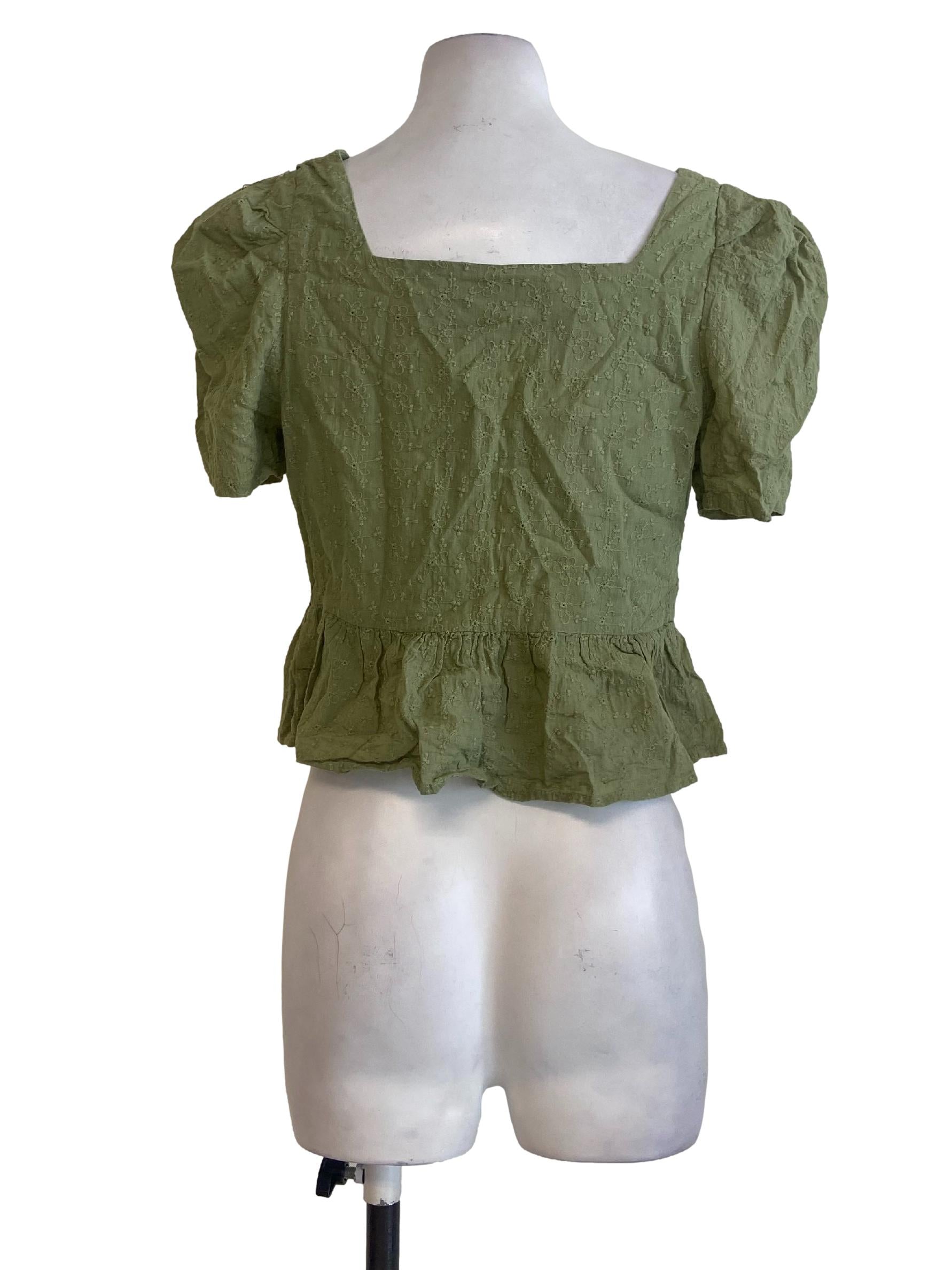 Lime Green Floral Square Neck Blouse