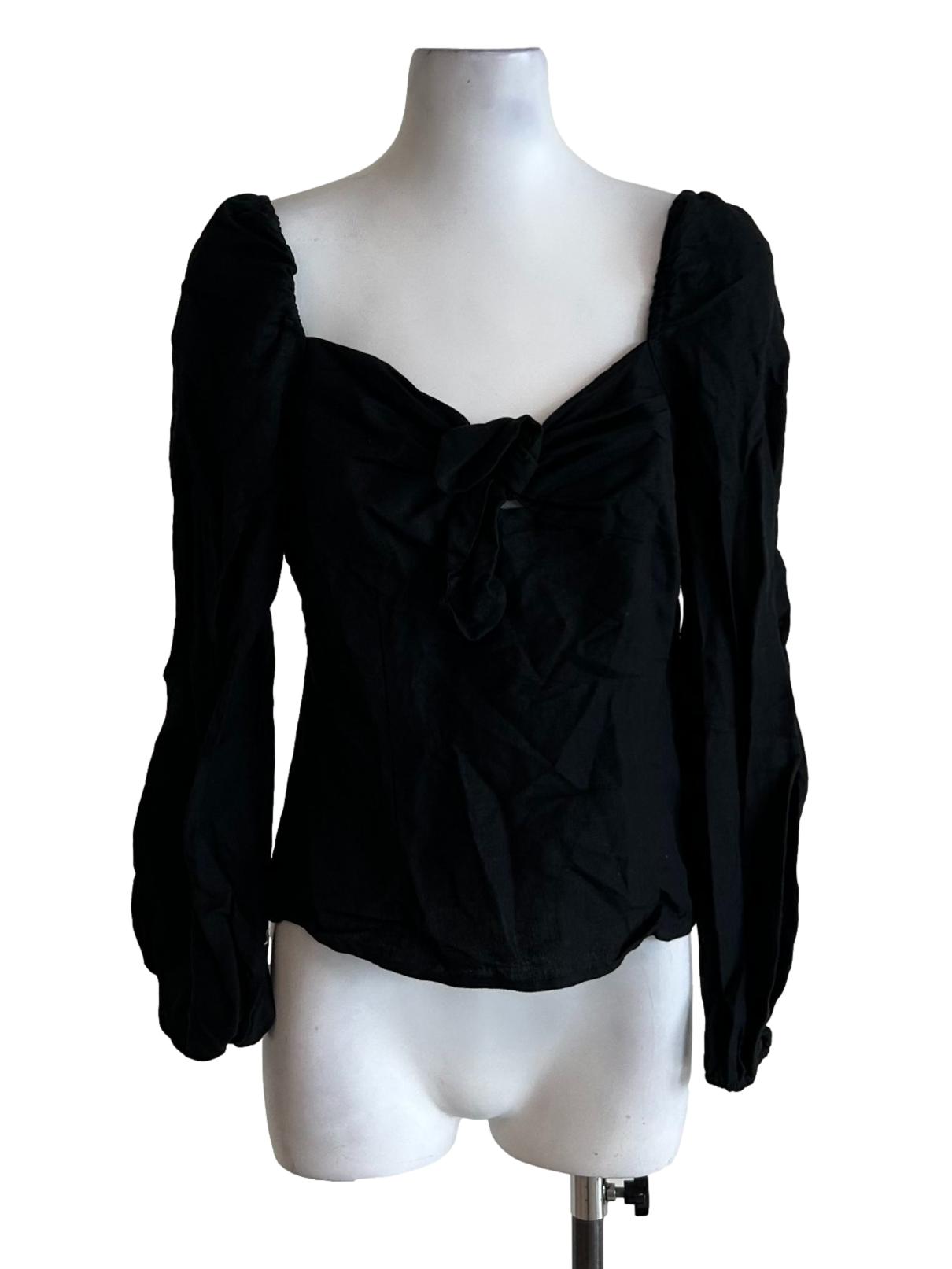 Black Linen Square Neck Tops