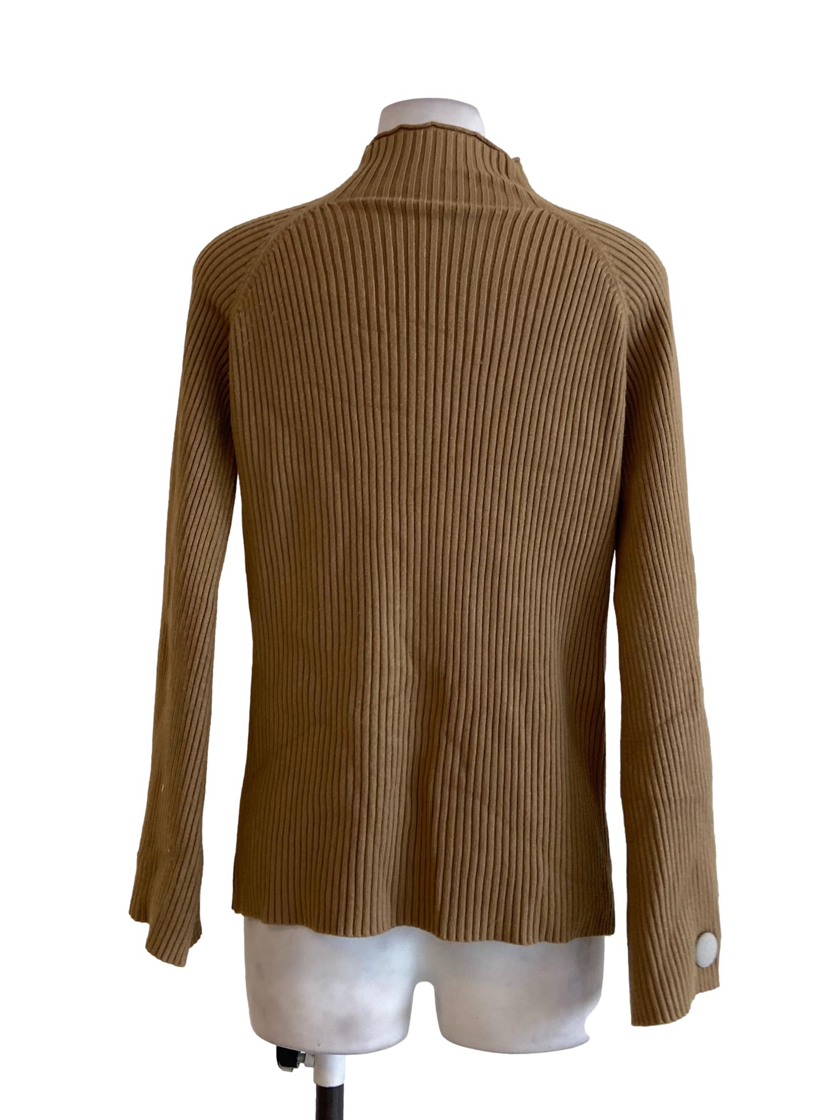 Tortilla Brown Pencil Stripe Turtle Neck Blouse