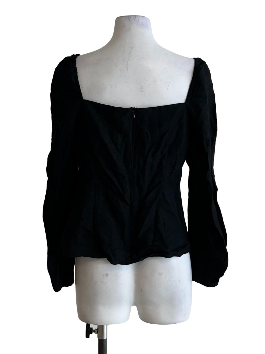 Black Linen Square Neck Tops