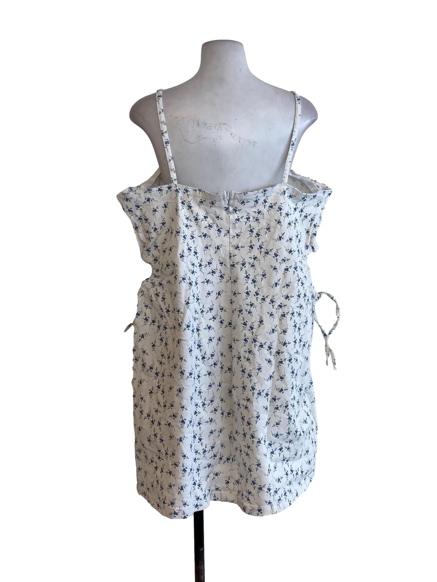 White Floral Denim Dress