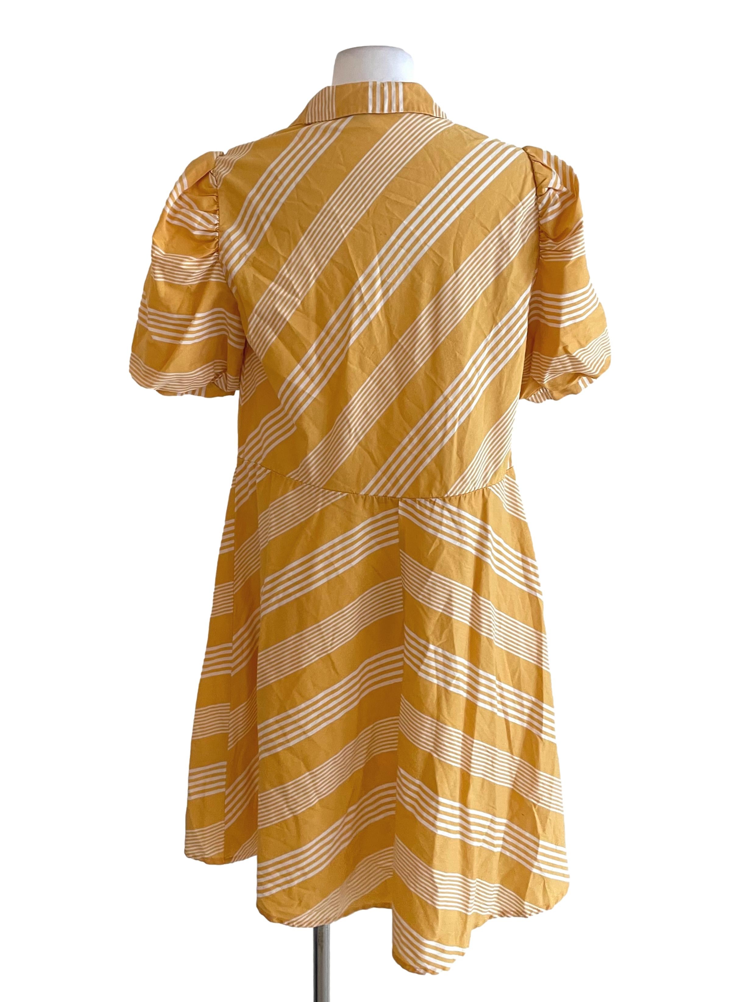 Gold Puff Sleeves Johnny Shirt Dress