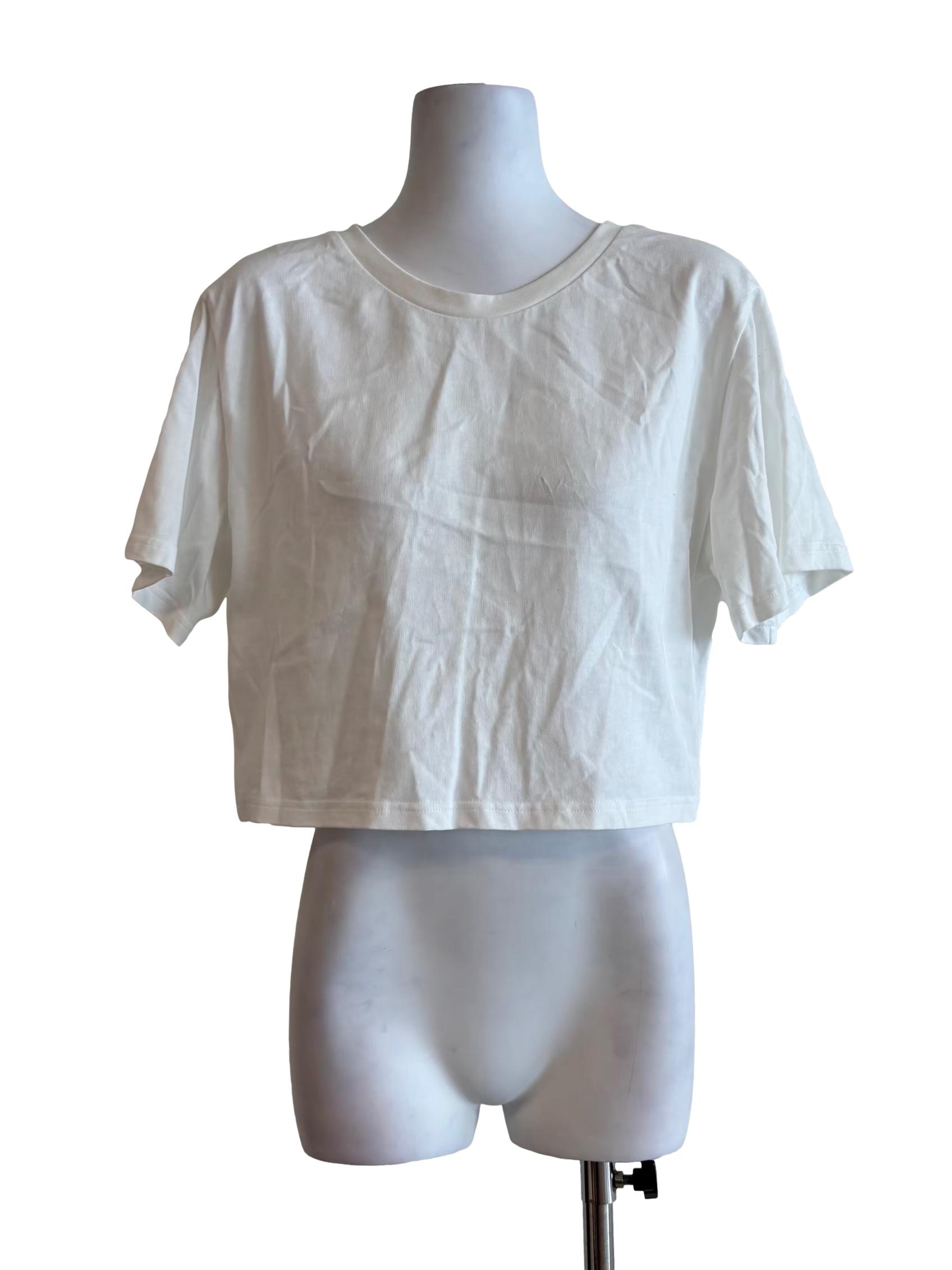 Powder White Cropped Plain T-Shirt