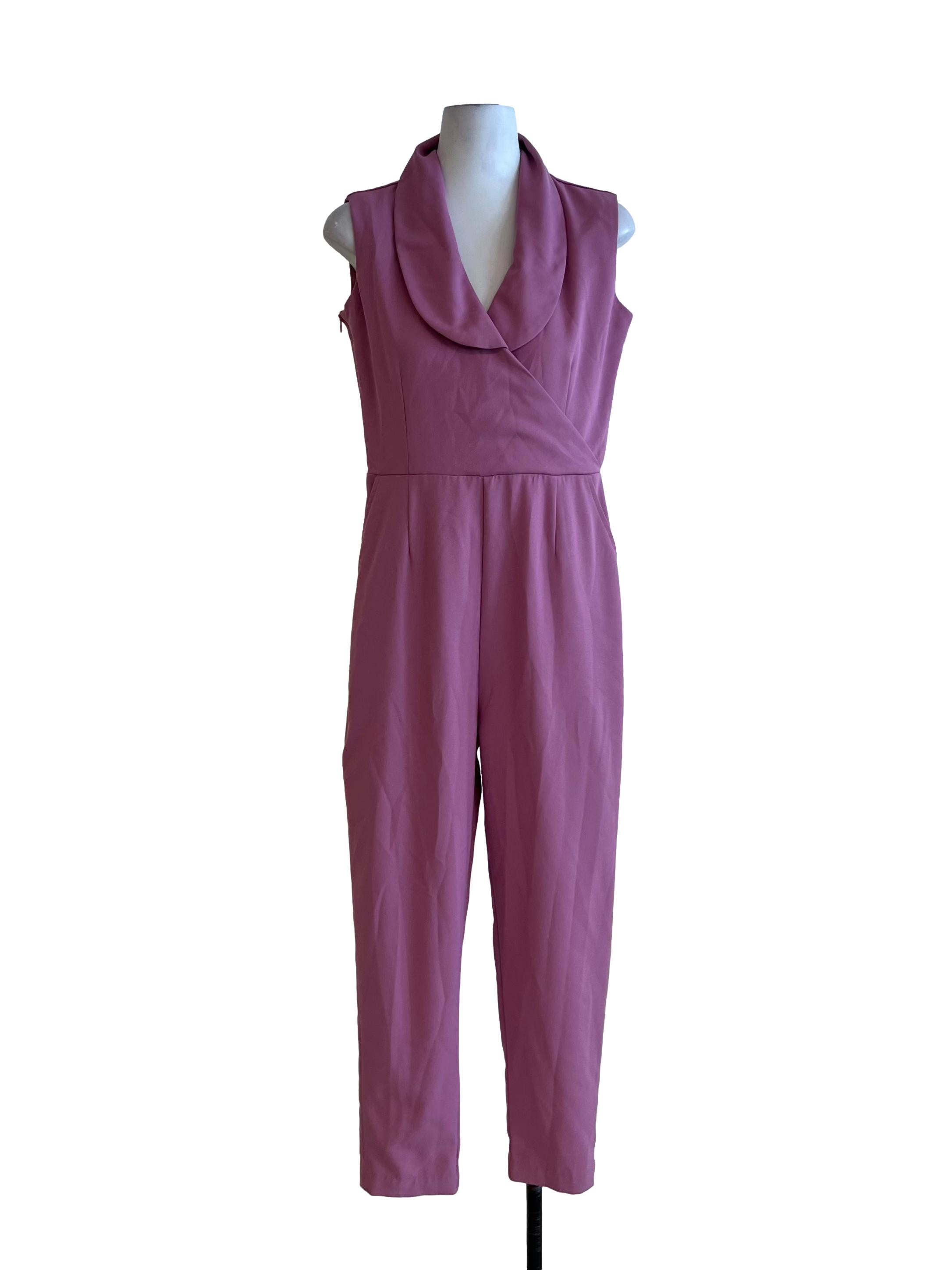 Taffy Pink Wing Collar Jumpsuit