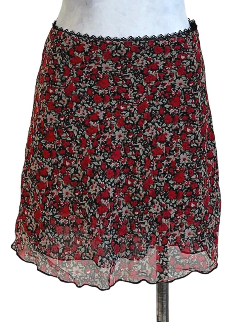 Scarlet Red Floral A-Line Skirt