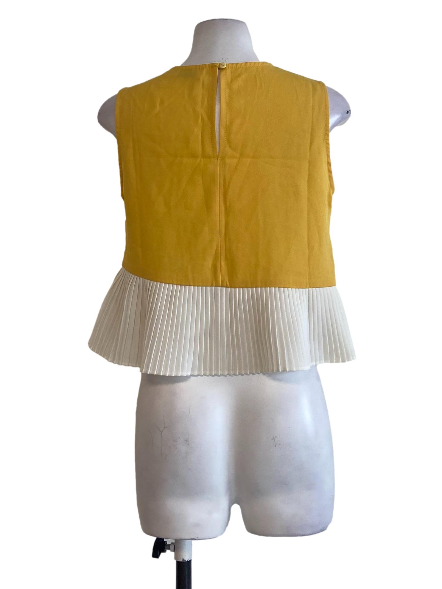 Yellow & White Half Plaids Sleeveless Blouse