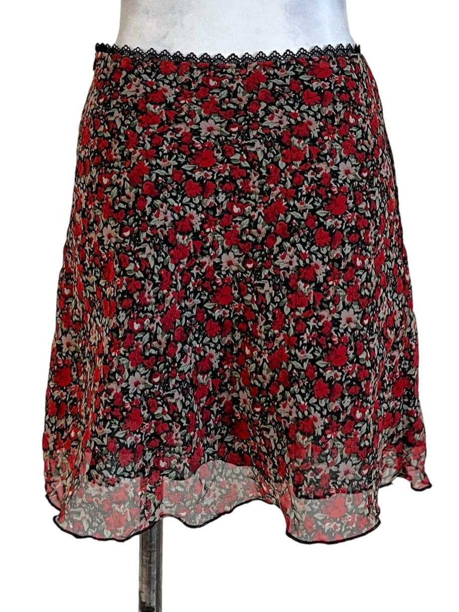 Scarlet Red Floral A-Line Skirt