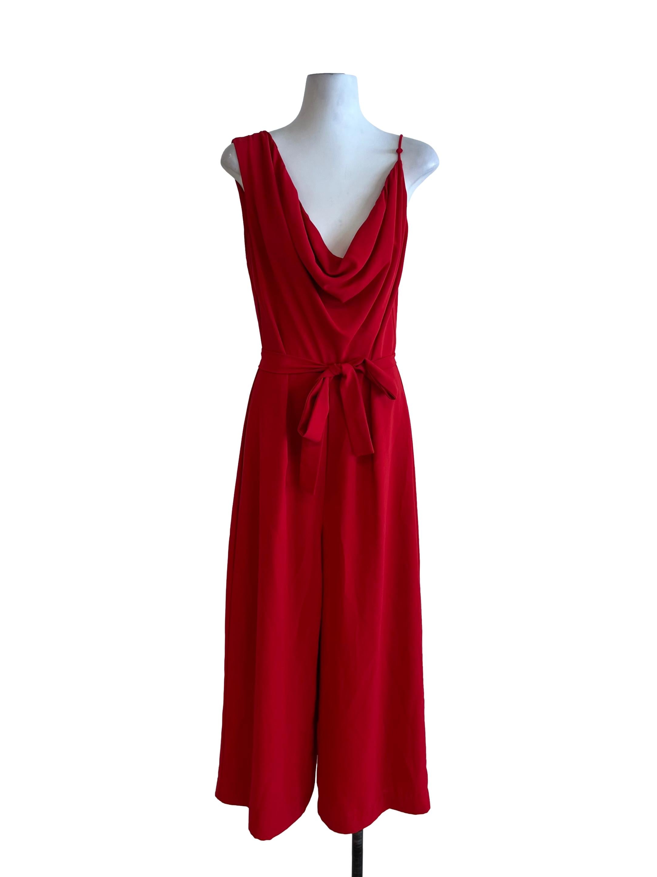 Blood Red Asymmetrical Neckline Jumpsuit