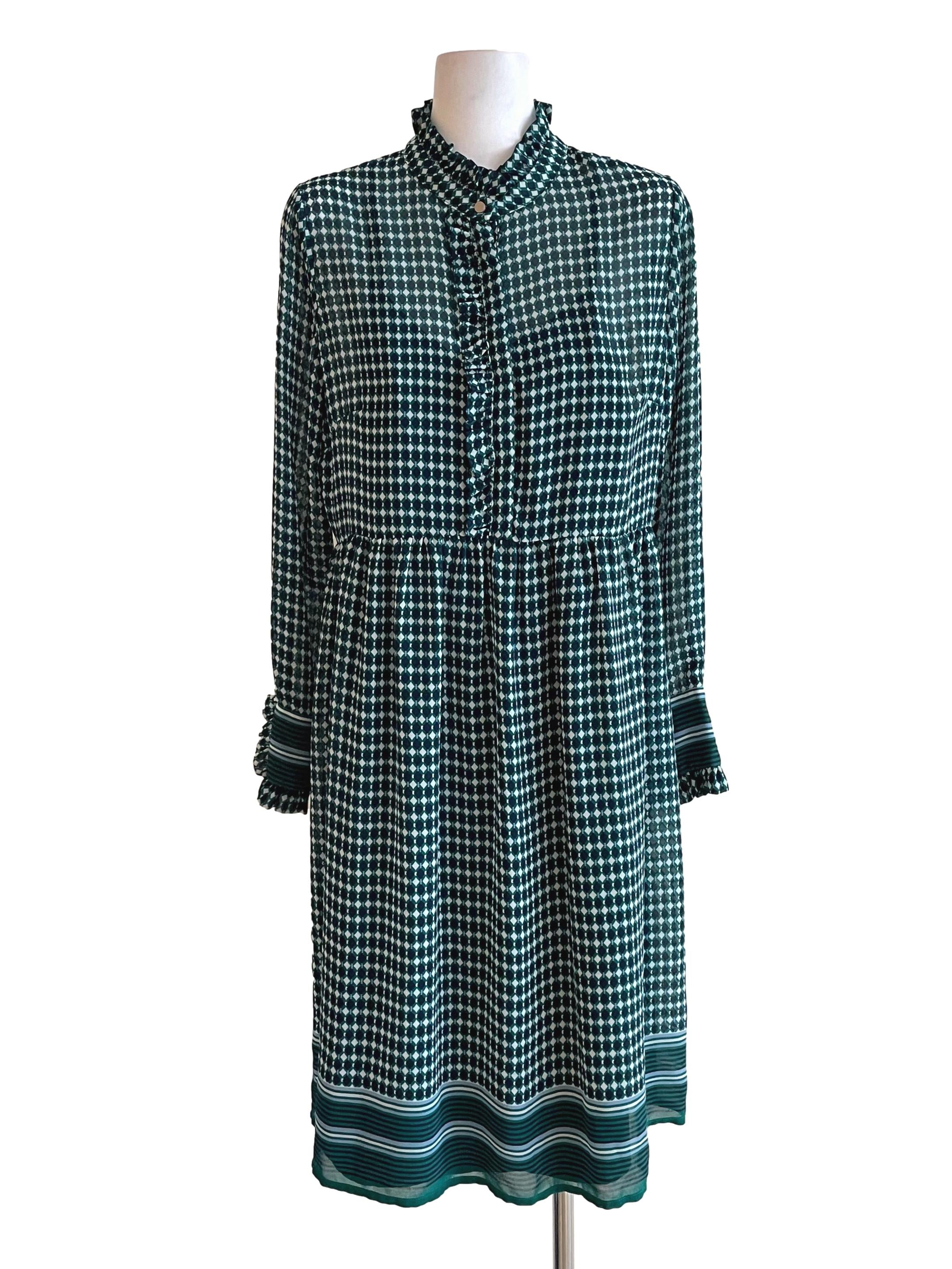 Pine Geographic Ruffle Shirt Dress