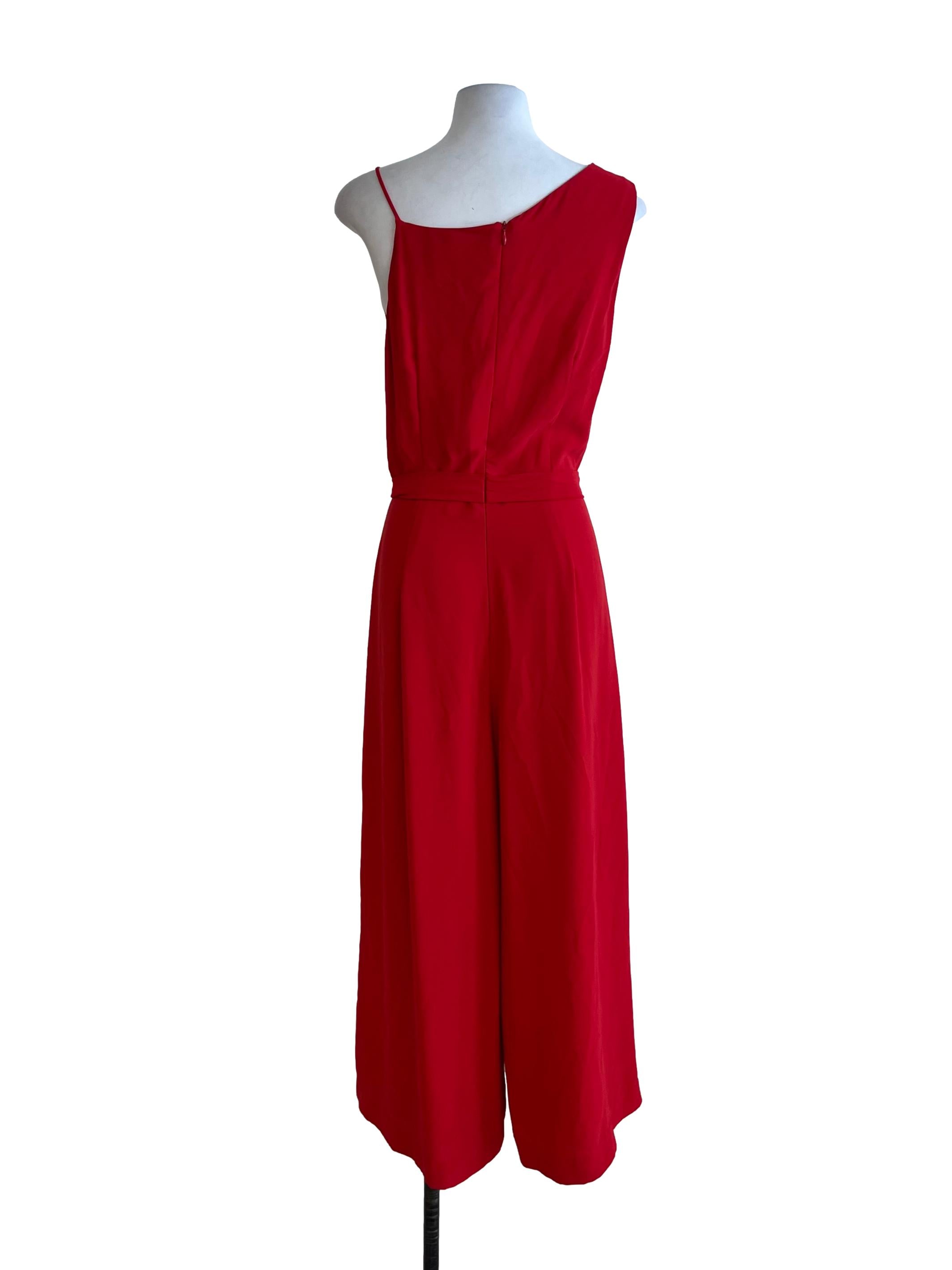 Blood Red Asymmetrical Neckline Jumpsuit