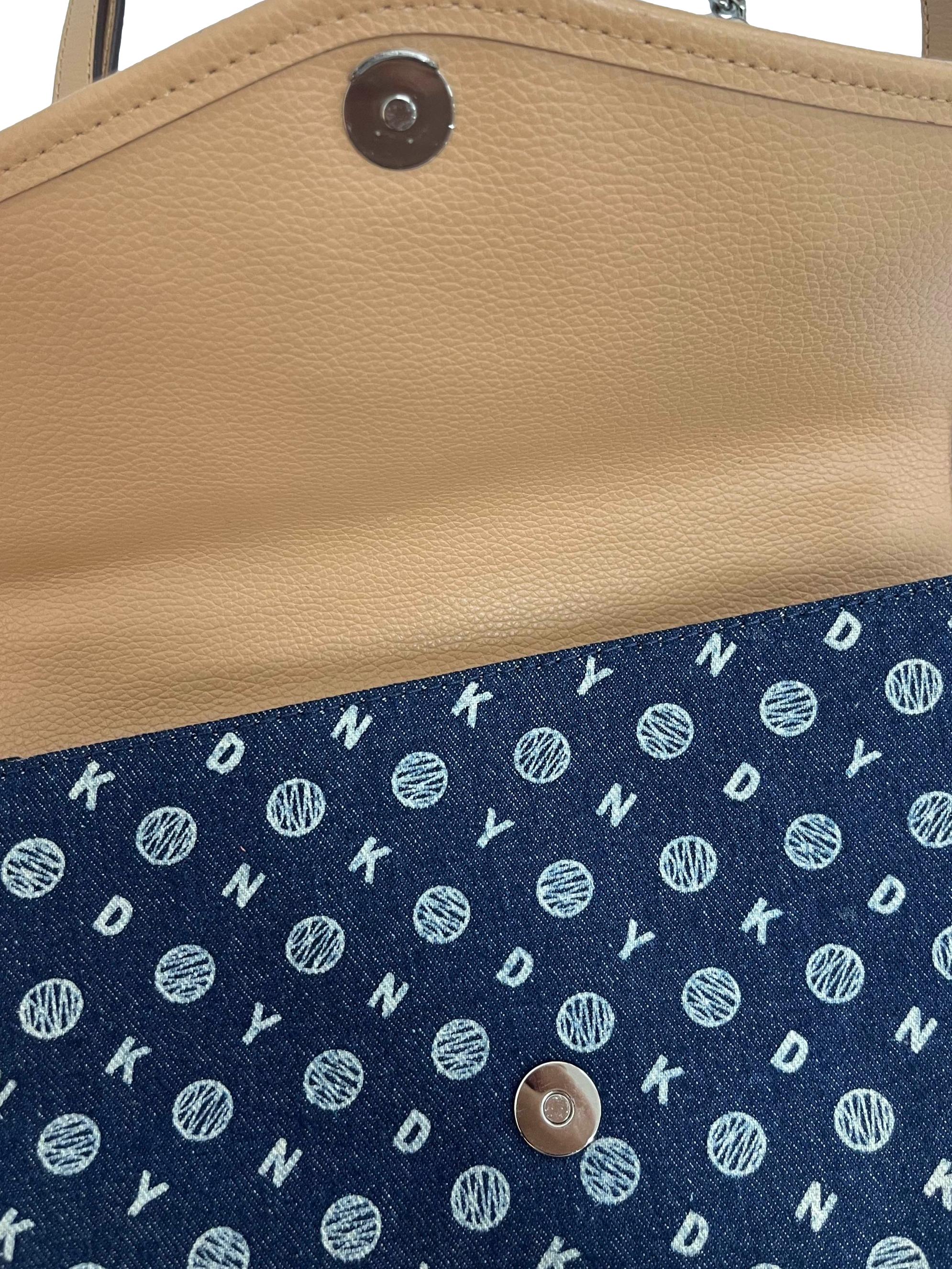 Denim Monogram Shoulder Bag With Metal Detailing