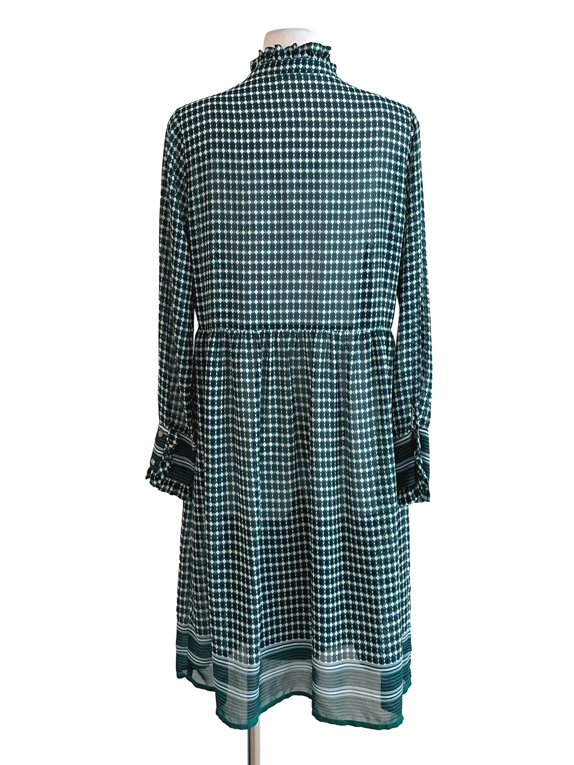 Pine Geographic Ruffle Shirt Dress
