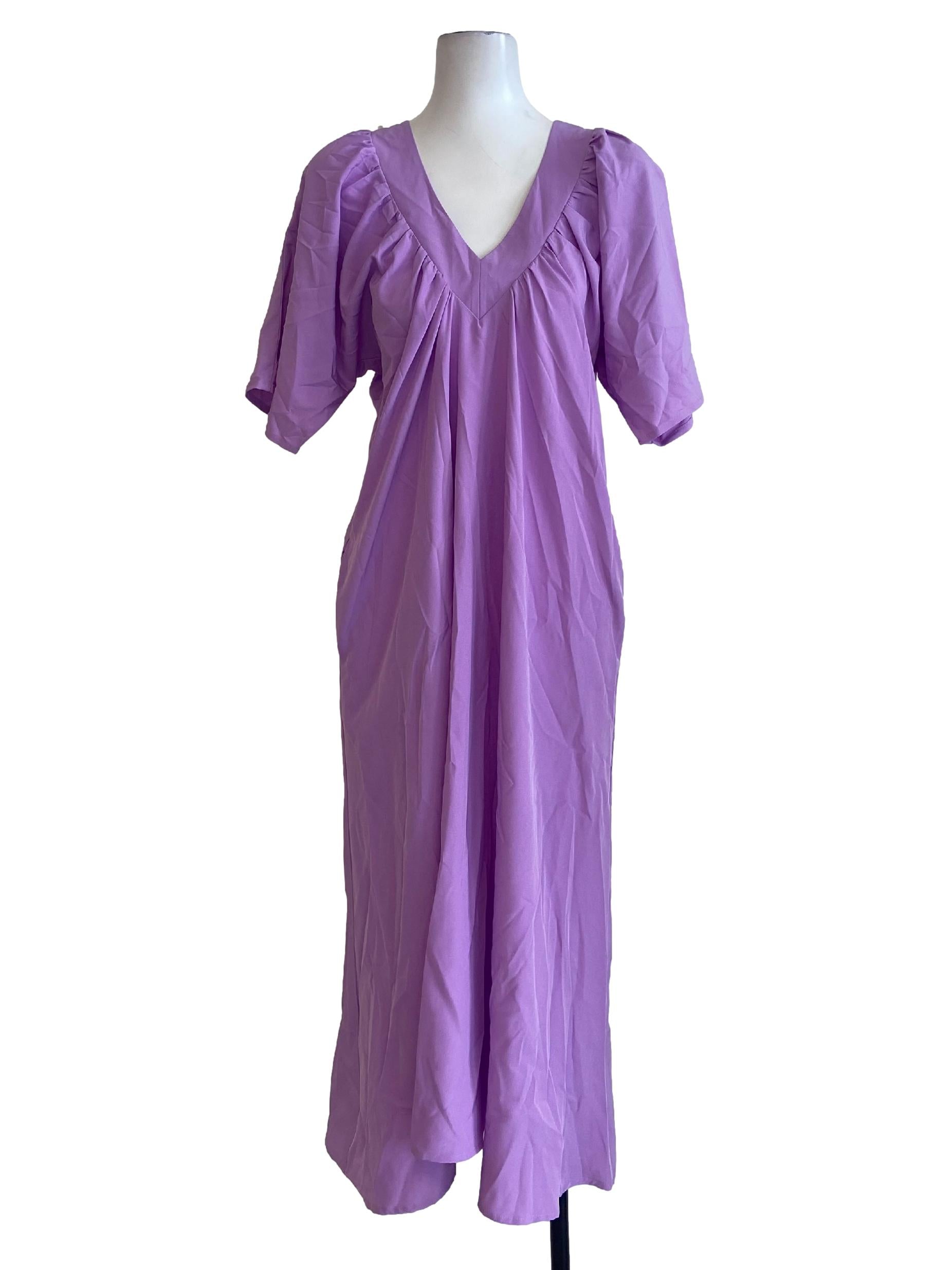 Lilac Purple Batwing Sleeveless Twill Dress