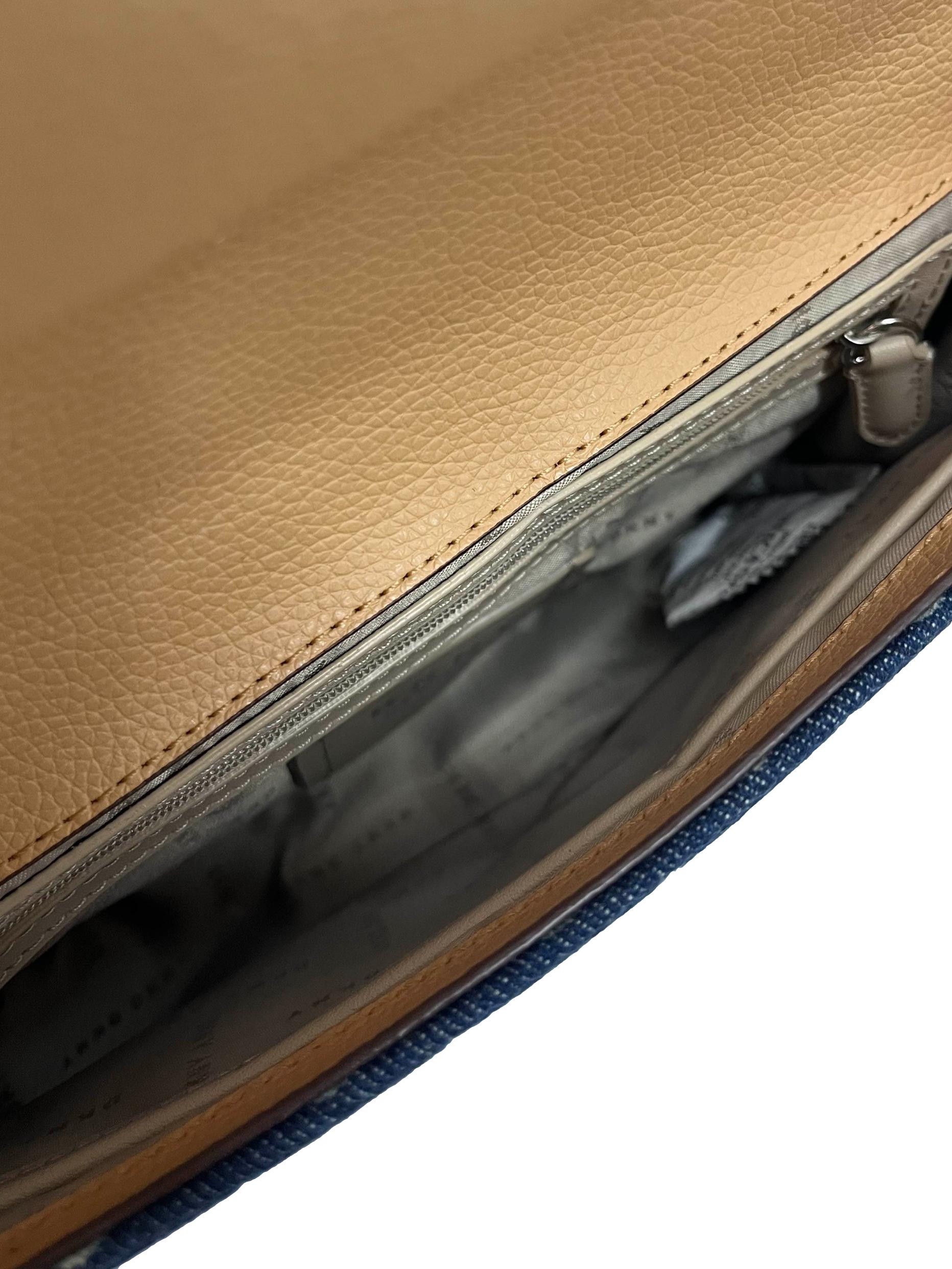 Denim Monogram Shoulder Bag With Metal Detailing